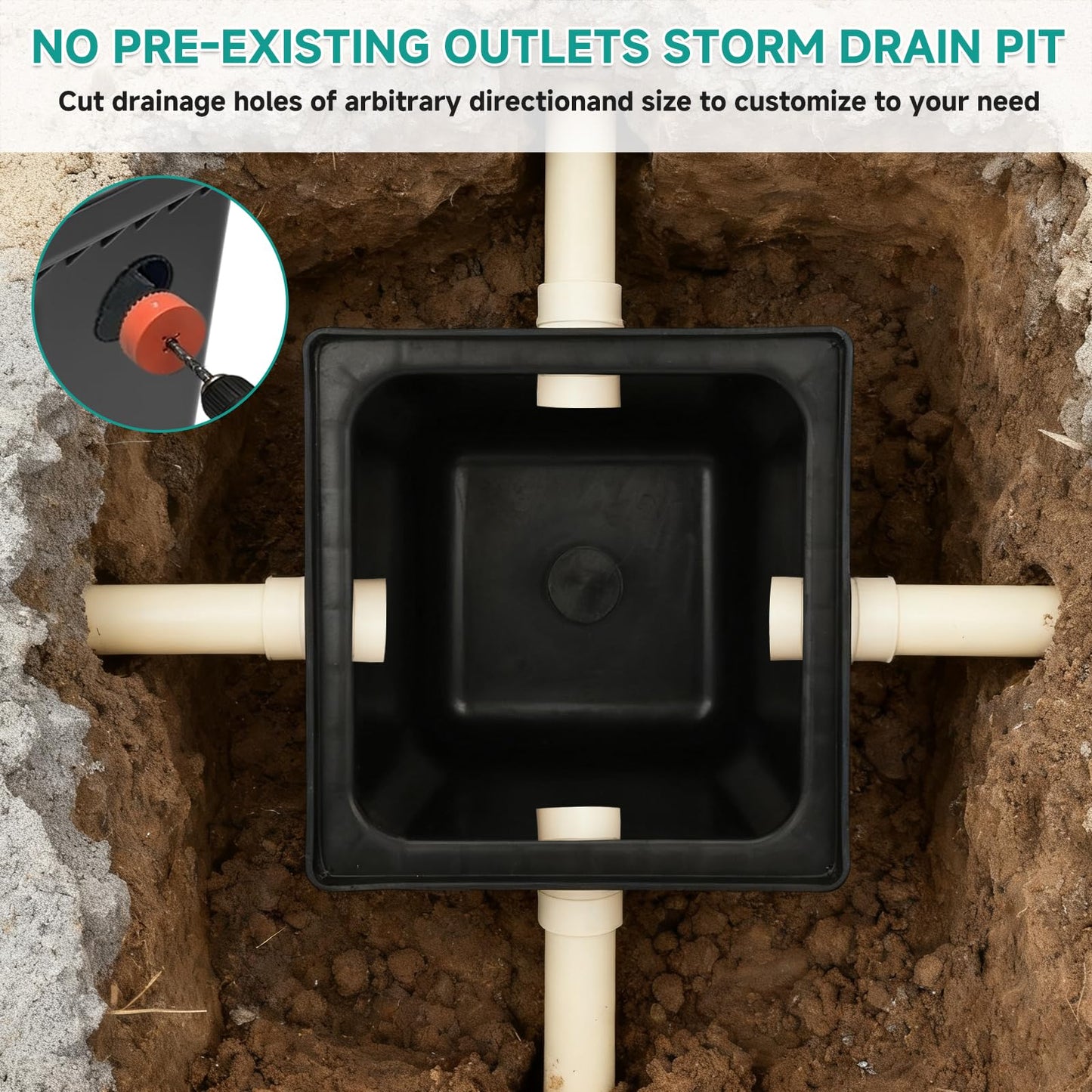 tonchean Catch Basin with Stainless Steel Grate, 18x18x15 in. Large Drainage Basin with Debris Basket, French Drain Without Reserved Hole for Yard, Downspout, Lawn, Municipal Pipeline