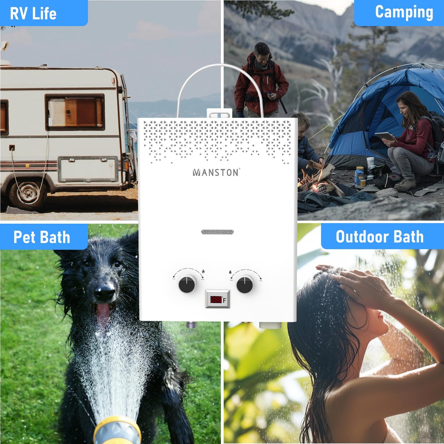 Tankless Water Heater, VANSTON Propane Water Heater Outdoor, 1.45GPM Portable Water Heaters, Instant Hot Water Heaters, Overheat Protection, Easy Installation, Lightweight with Handle for RV, Camping