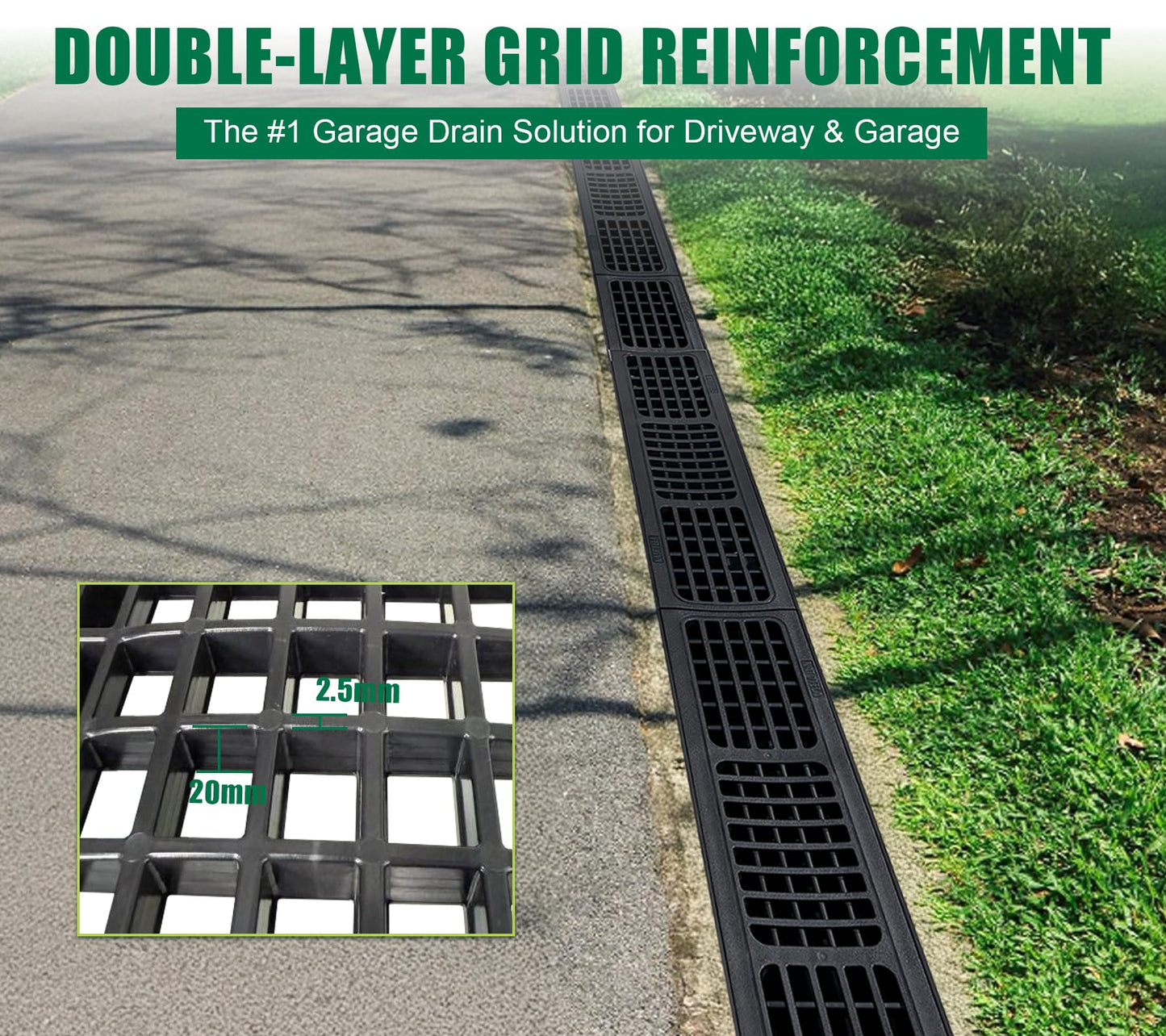 Natotela Driveway Channel Drain with HDPE Grate-39.4x6.3x7.8in Deep Profile Trench Drain System for Garage,4 Pack Total Length 157.5in,Heavy Duty Trench Drain for Parking Lot,Concrete