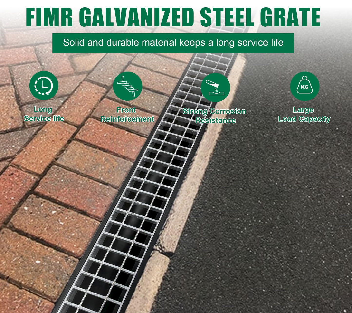 Natotela Channel Drain with Galvanized Steel Grates-39.4Lx6.1Wx5.5H in. Deep Profile Trench Drain System for Driveway,3 Pack Total Length 118.2in,Heavy Duty Trench Drain for Garage,Parking Lot