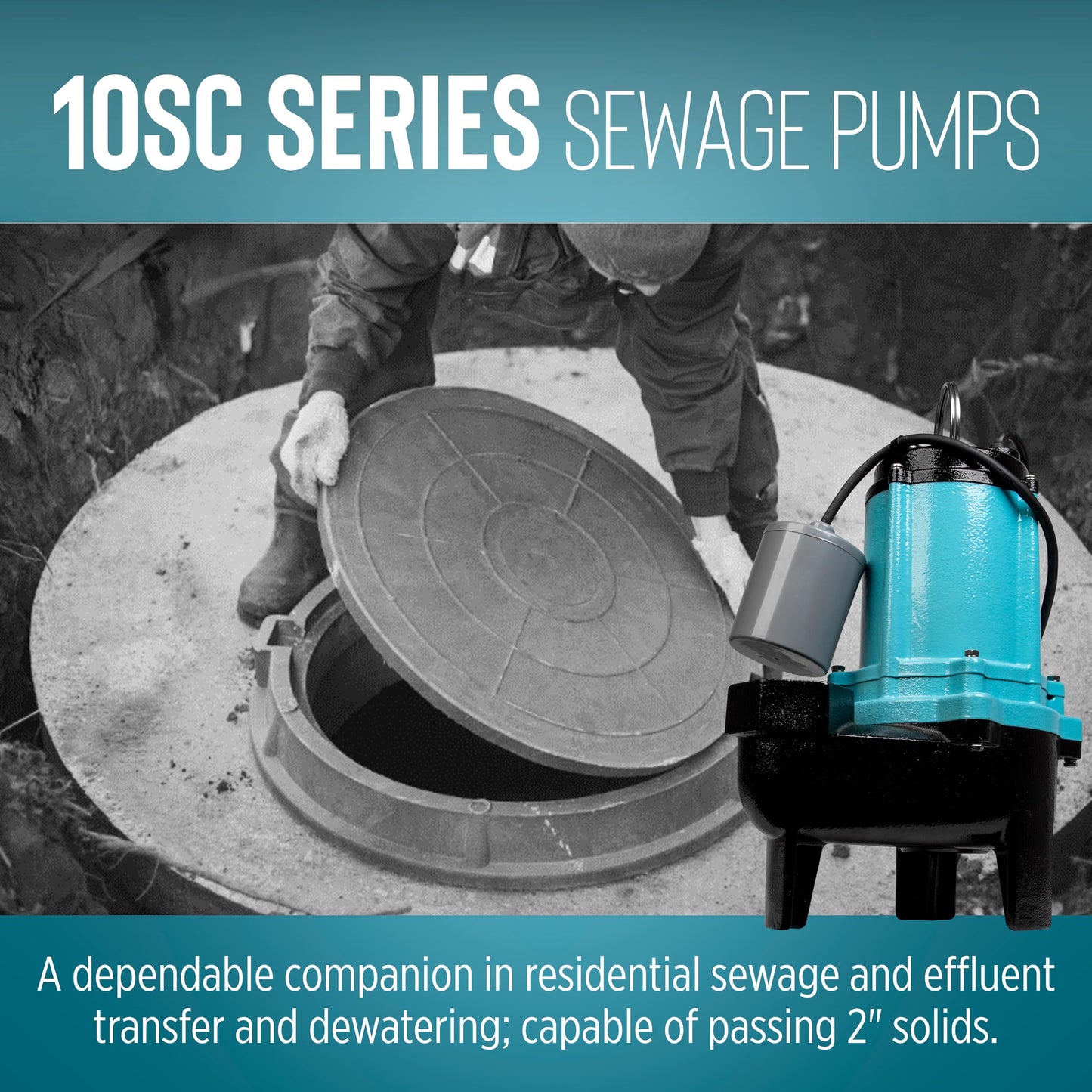 Little Giant 10SC-CIA-RF 115 Volt, 1/2 HP, 7200 GPH Automatic Cast Iron Submersible Sewage/Effluent Pump with Piggy-back Float Switch and 20-Ft. Cord, Blue, 511433