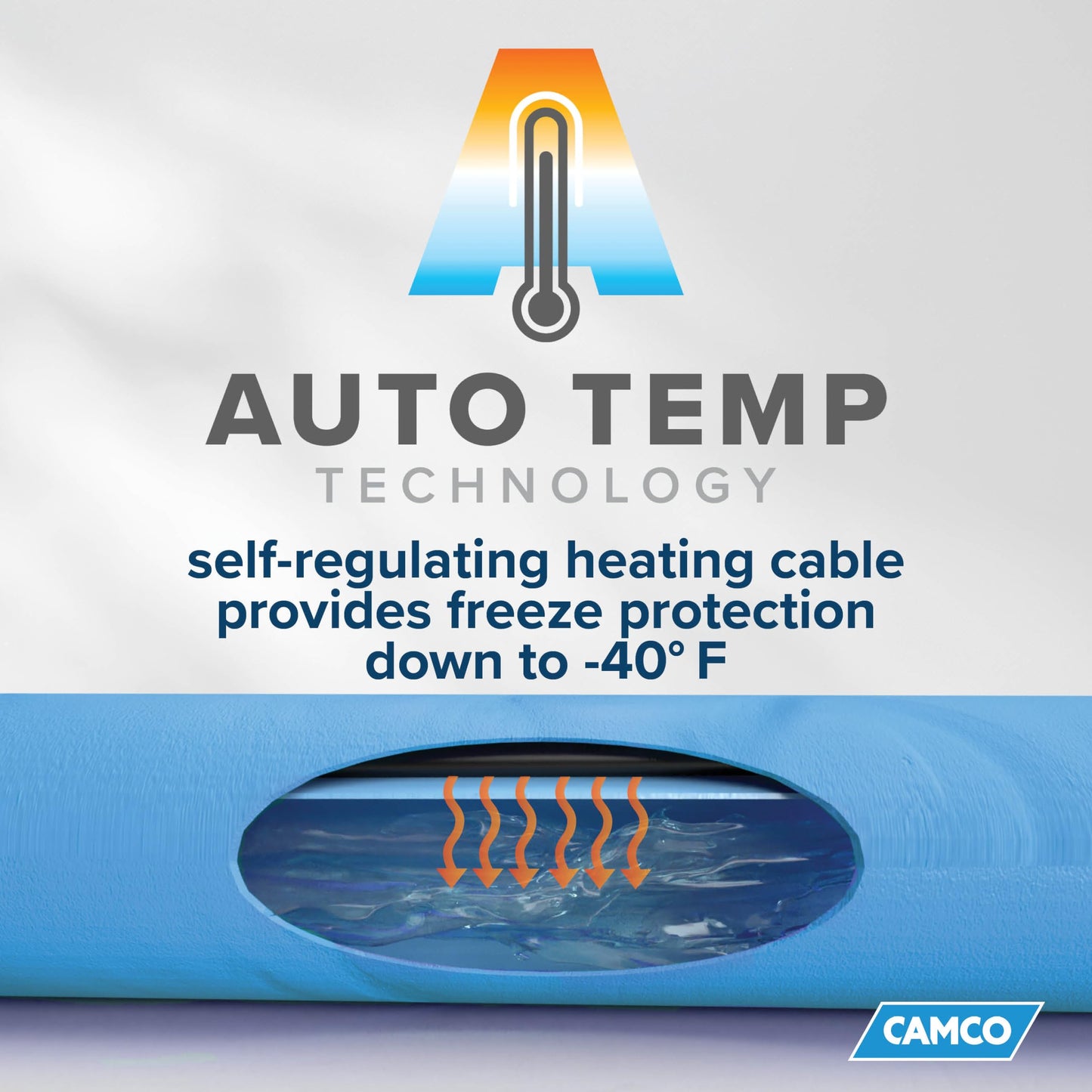 Camco 50 Feet Heated Drinking Water Hose, Freeze Protection to -40°F/C – Self-Regulating Insulated Cable, Lead- and BPA-Free, Heavy-Duty Exterior, Thermostat Control – RV, Camper, Farm or Outdoor Use