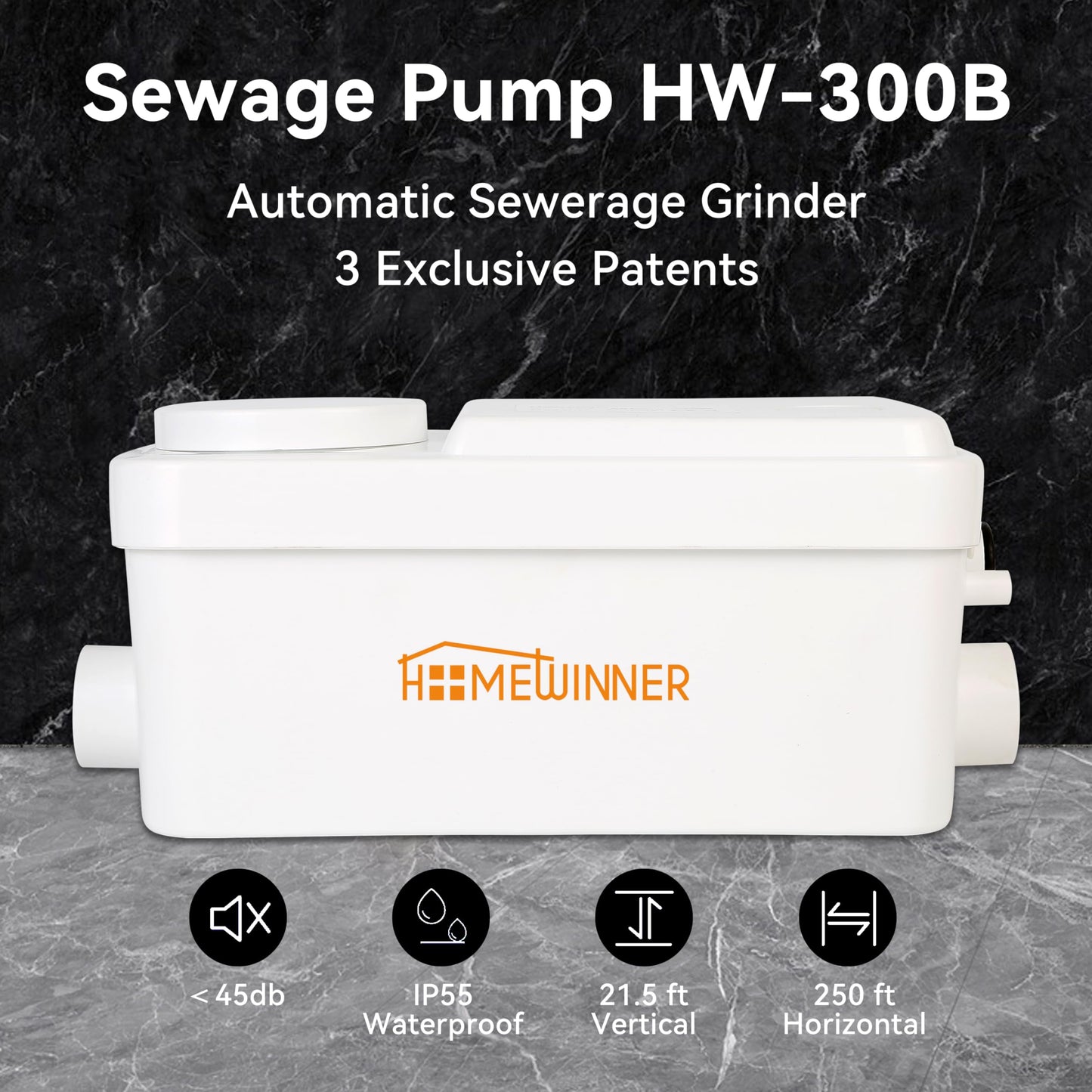 Sink Sewage Pump 300W Under-Basin Sewerage Sump Pump Upflush up to 22 ft for Basement Bathroom RV Trailer House Marine Home Shower Laundry Bath Tub Drain Kitchen Waste Water Disposal No Toilet Grinder