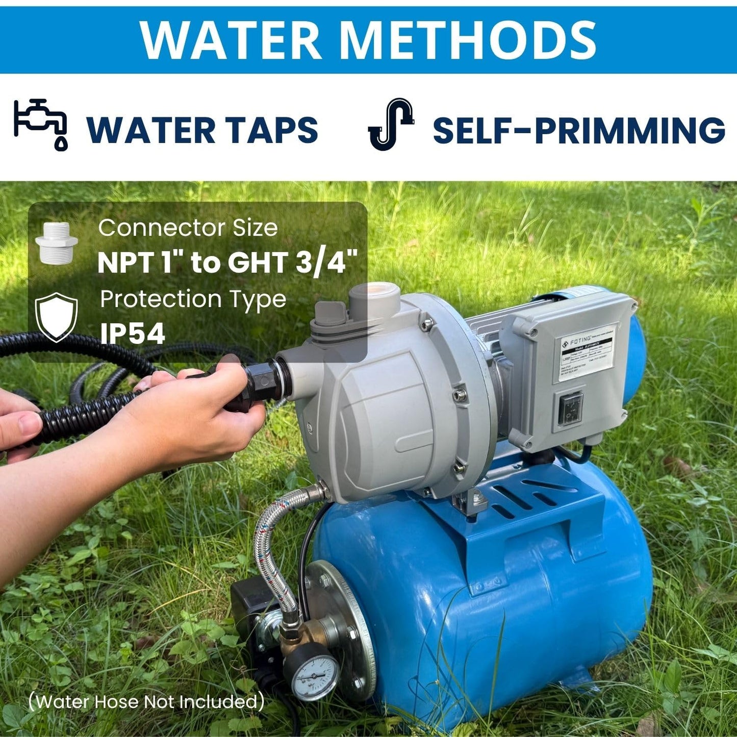 FOTING 1.5HP Shallow Well Pump with Pressure Tank, 1340GPH Automatic Irrigation Water Booster Jet Pump, Water Pumps Booster System 164FT 115V for Home Garden Lawn Farm, Blue