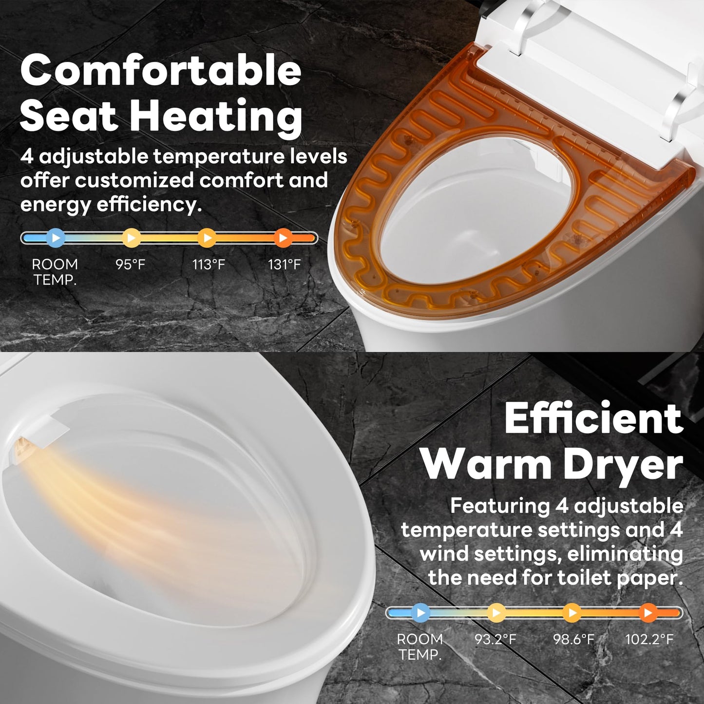 AKNIRL Smart Toilet with Bidet Built in, Luxury Bidet Toilet with Tank, Foam Dispenser for Self-Cleaning Shield, Heated Seat, Instant Warm Water & Dryer, Pump-Assist & Kick Flush, Digital Display