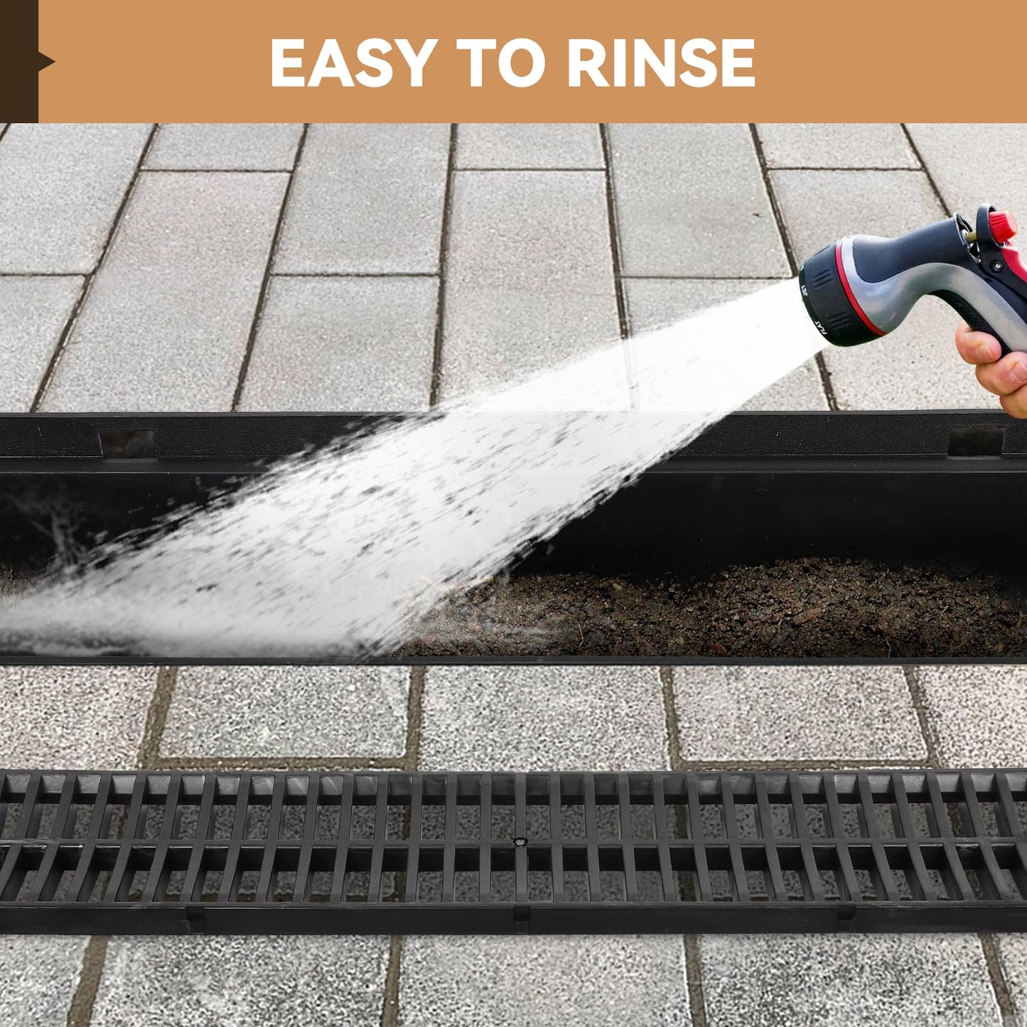 FAHKNS 6 Pack Trench Drain System, 5.9x5.1x39 Inch HDPE Drainage Trench,Black Driveway Trench Drain, Drainage Channel for Vehicle Passages, Patios, Garden Paths,Pool