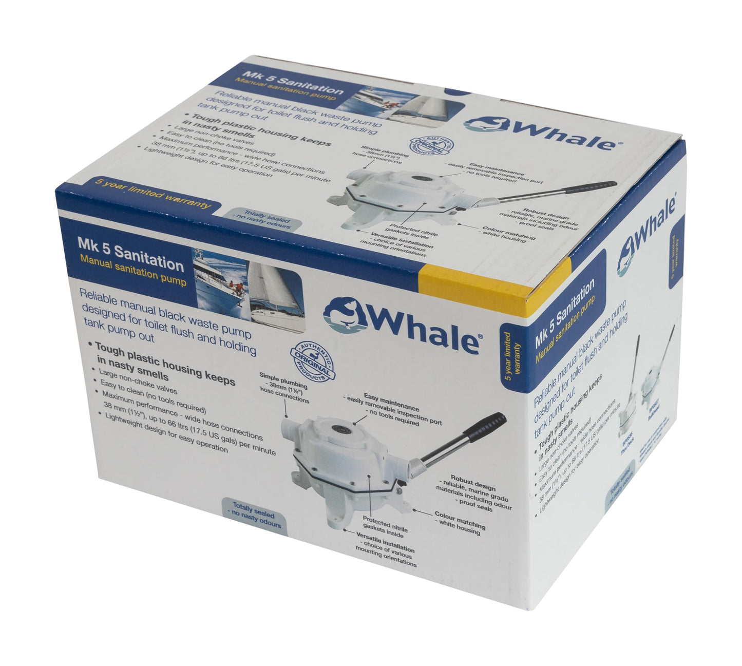 Whale Mk5 Manual Sanitation Pump - Bulkhead. Up to 17 GPM Flow Rate, Designed for Toilet Flush or Holding Tank Pump Out ensuring Reliability in Black Waste Management, BP0527