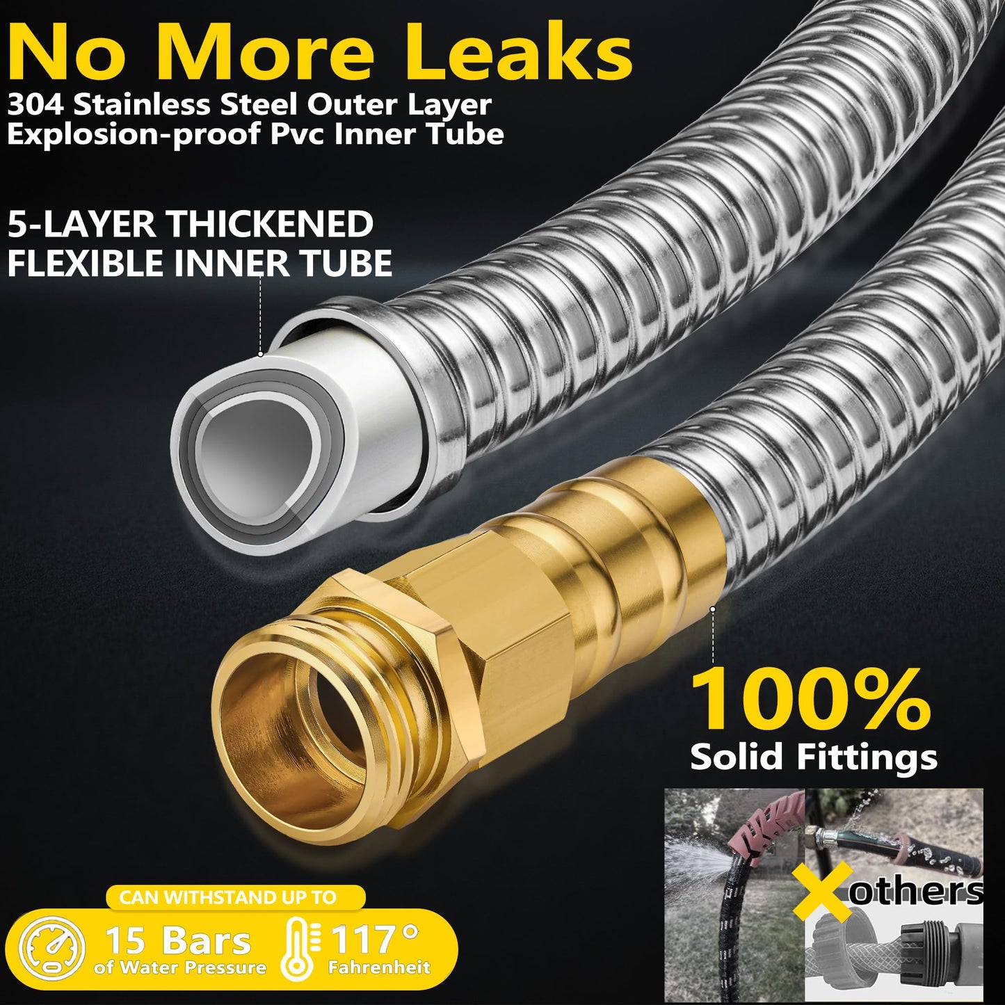 200 ft Stainless Steel Garden Hose - 2026 New Technology Metal Water Hoses with 3/4" Solid Brass Fitting - Lightweight,Ultra Flexible,Durable,Kink-Less Watering Pipes Hoses For Yard, Outdoor