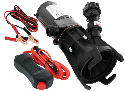 Flojet Macerator Pump 18555-000A - 12V DC Waste Pump for Camper/RV - Empties 40-Gal Tank in 5 Mins - 9 GPM Output - 3/4" Garden Hose Connection - Stainless Steel Grinder, Self-Priming, Remote Switch