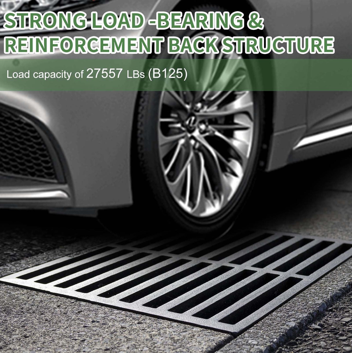 Cast Iron Drain Grate, 24 * 24in Heavy Duty Outdoor Drain Cover, B125 Class Channel Grate, Metal Sewer Grate, Black Square Drainage Grate for Concrete Floor, Yard, Driveway & Garage.
