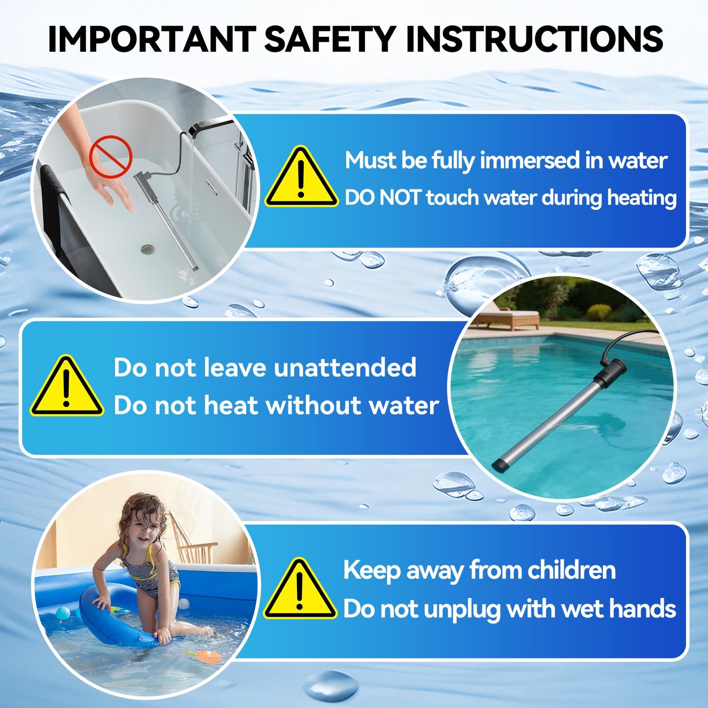 3500W Immersion Heater for Large Pool & Commercial Heater, Stainless Steel Submersible Immersion Heater with GFCI & Thermostat, for Large Above Ground Pool, Extra Large Stock Tank, Commercial Use