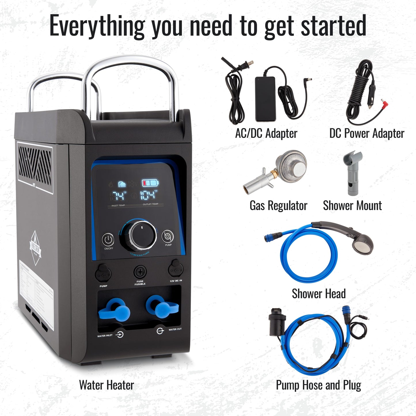 Hike Crew Propane Water Heater & Shower Pump | Rechargeable Portable Outdoor Water System w/Shower Head Attachment for Instant Hot Water While Camping, Hiking, Glamping & Vacationing
