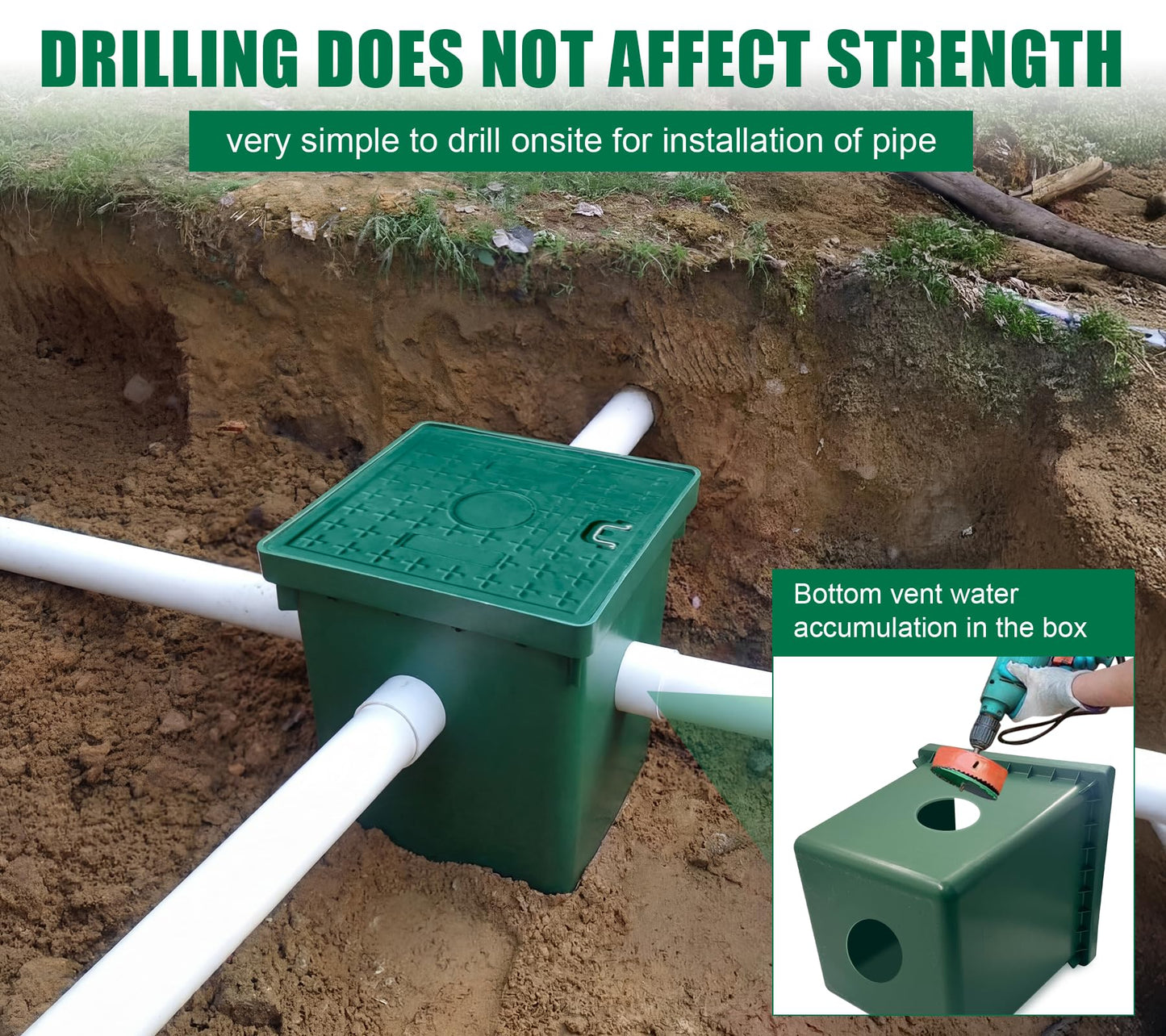 Natotela 24x16x16in Underground Splice Boxes W/Solid Handle Inspection Cover Deep Enclosure Plastic Precast Pull Distribution Pit Access Electrical Junction Boxes Drillable Tapered Wiring Cable Box