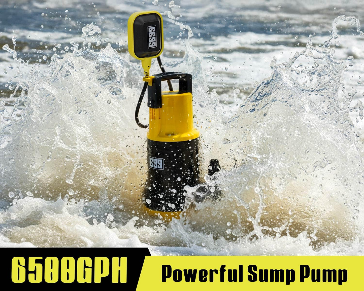 6699 6500GPH Powerful Sump Pump with 1-1/2”Backwash Hose PVC Lay Flat Discharge Hose 1.5HP Sewage Effluent Pump with Float Switch 16FT Power Cord for Flooded House, Sump Pit, Pond Water Removal