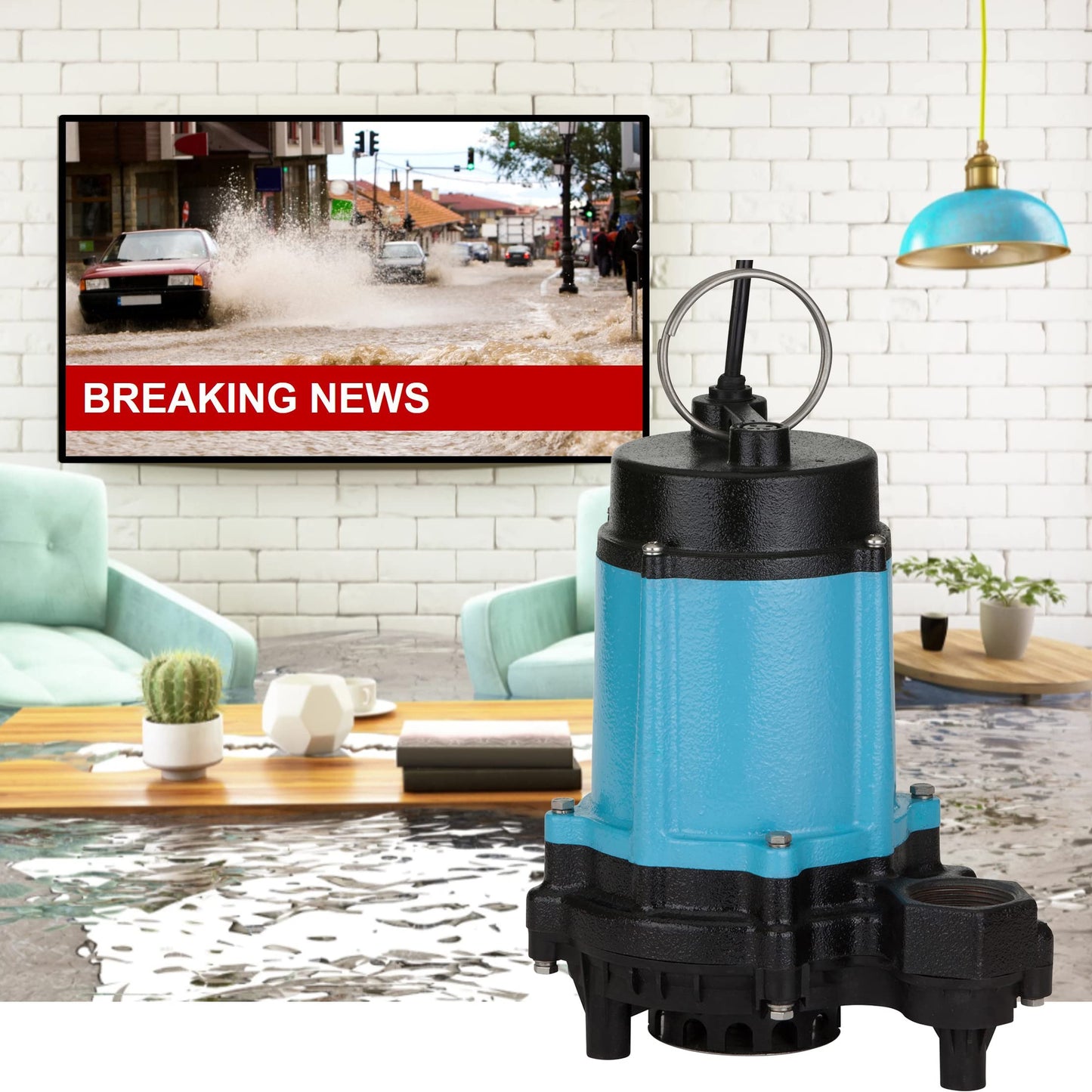 Little Giant 10EC-CIM 115-Volt, 1/2 HP, 4020 GPH Manual Cast Iron Sump/Effluent/Emergency Pump with Polypropylene base (no switch), 20-ft. cord, Blue, 510800