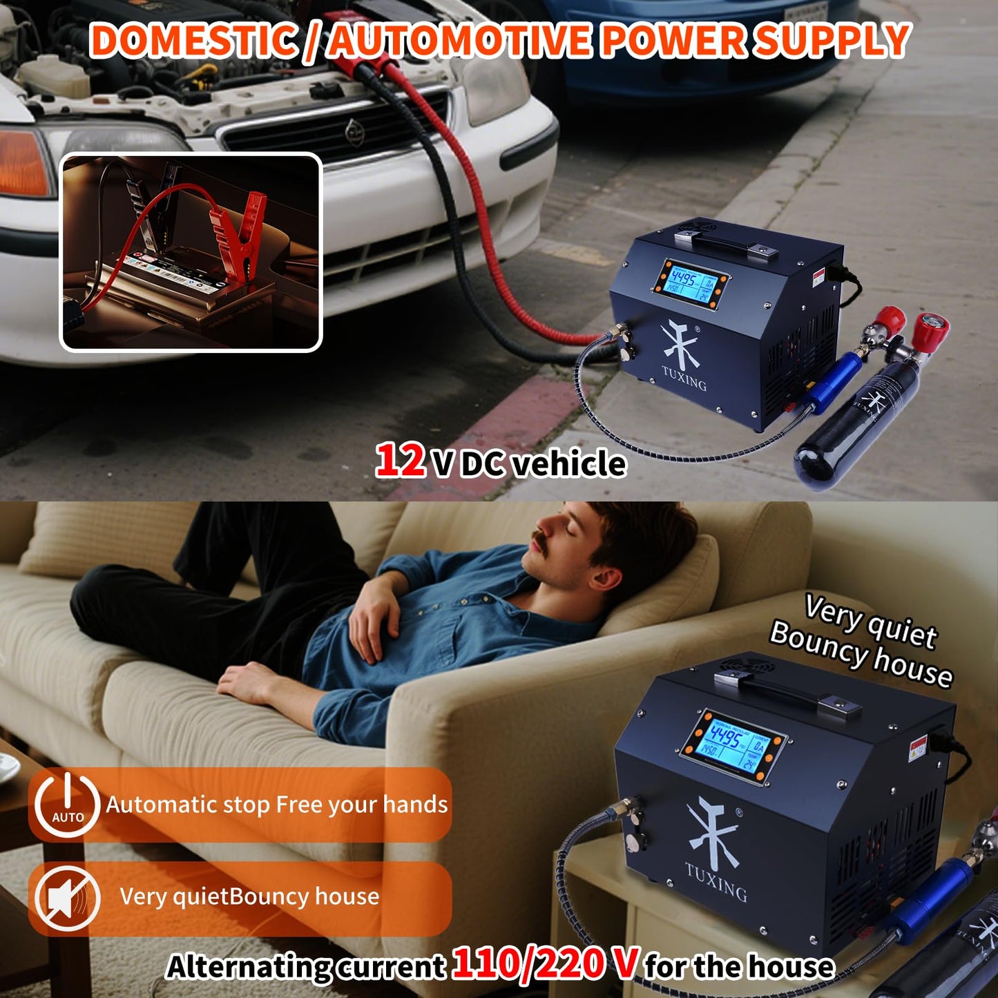 TUXING PCP Air Compressor 4500Psi, Auto-Stop High Pressure Compressor, Equipped with Water Cooling System, Scuba Diving Tank Pcp Air Rifles Charging 110V (‎TXET063)