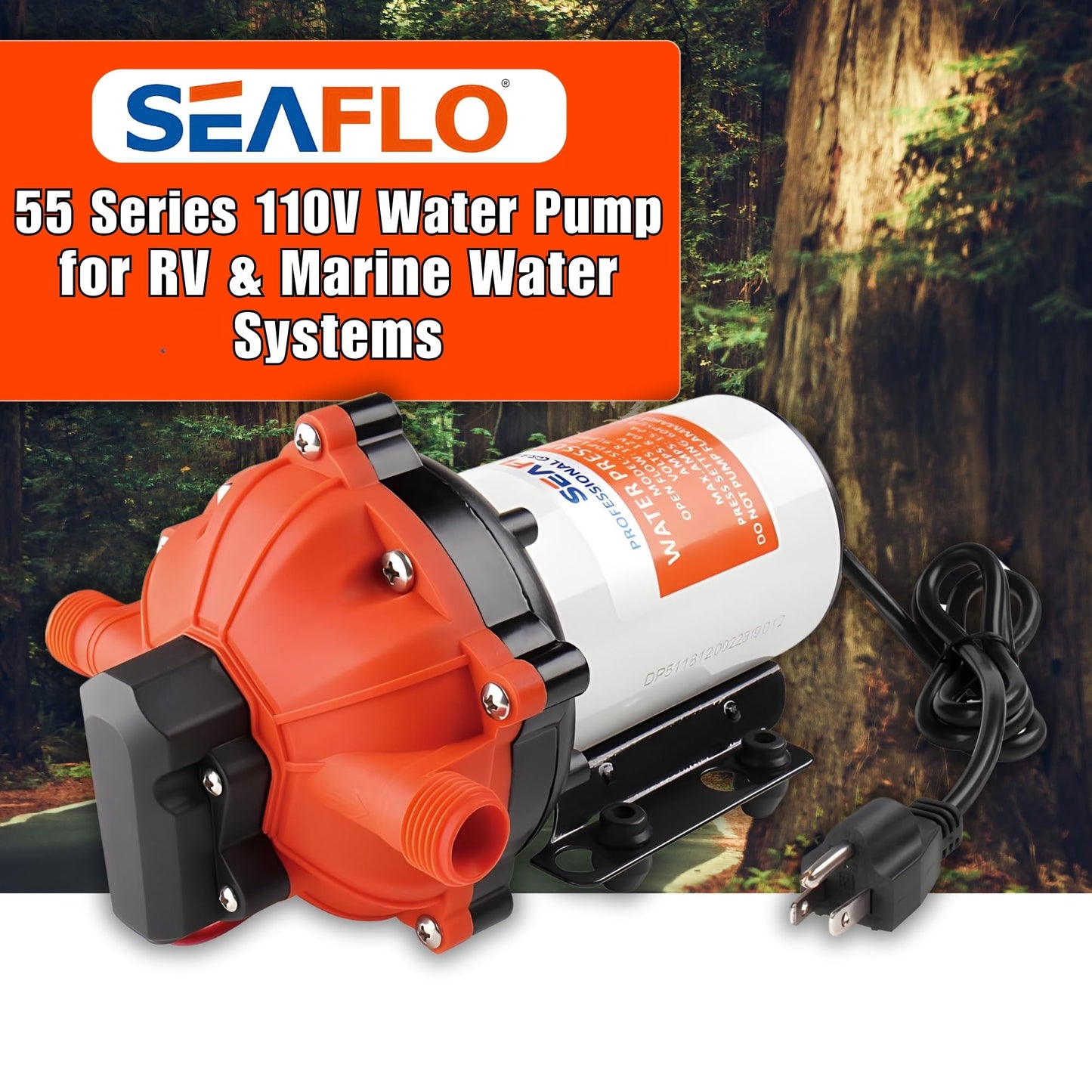SEAFLO 55 Series 115V AC Automatic Demand Diaphragm Pump – 5.0 GPM, 60 PSI, 5-Chamber Self-Priming Water Pump w/Power Plug for Outlet, RV, Marine & Off-Grid Water Systems, 4-Year Warranty