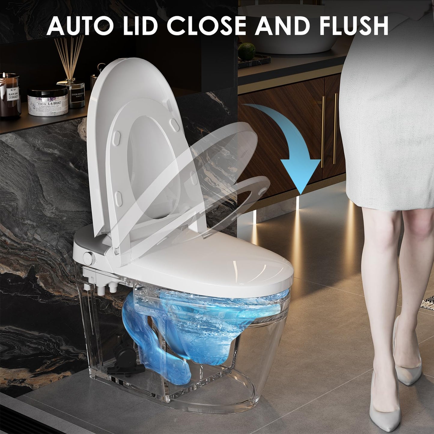 HAWKROWN Smart Toilet, Bidet Toilet with Pump Assisted,Auto Dual Flush, Foam Shield, Foot Sensor Operation, 12-Inch Rough-In, Heated Bidet Seat, Warm Water & Dryer LED Display & Night Light (ST-A01)