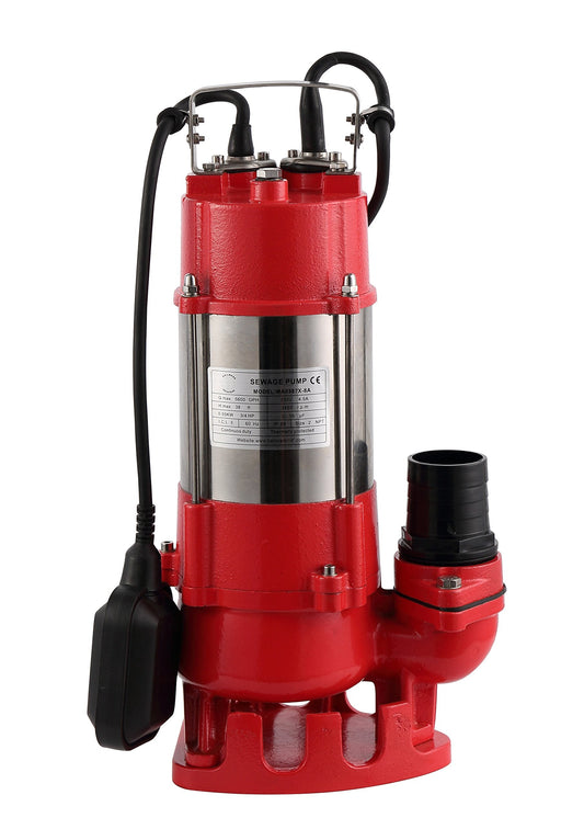 Sewage Pump, S.S, 3/4HP, 230V, 38' head, 5600gph. 20' Cable, Heavy Duty