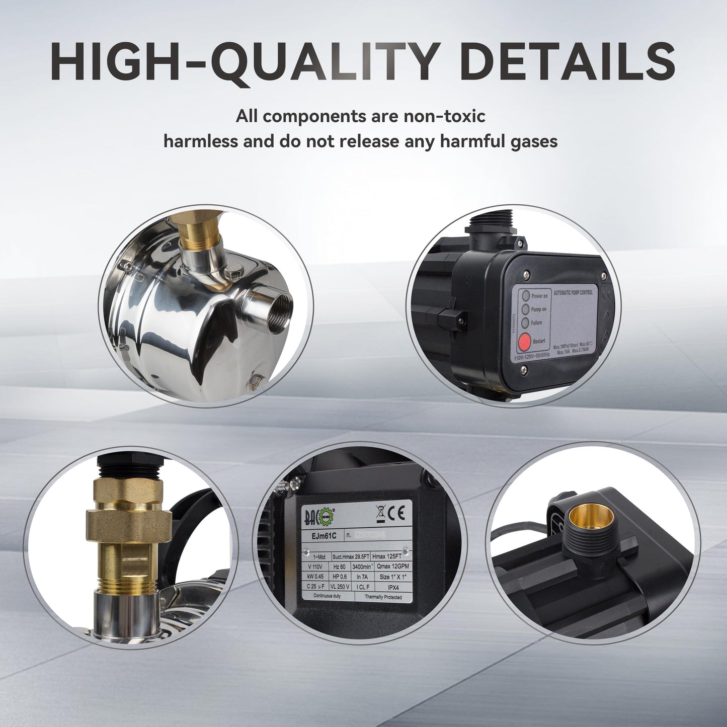 BACOENG Auto ON/OFF Stainless Steel Water Pressure Booster Pump w/Smart Controller for Tankless Water Supply Pressurization