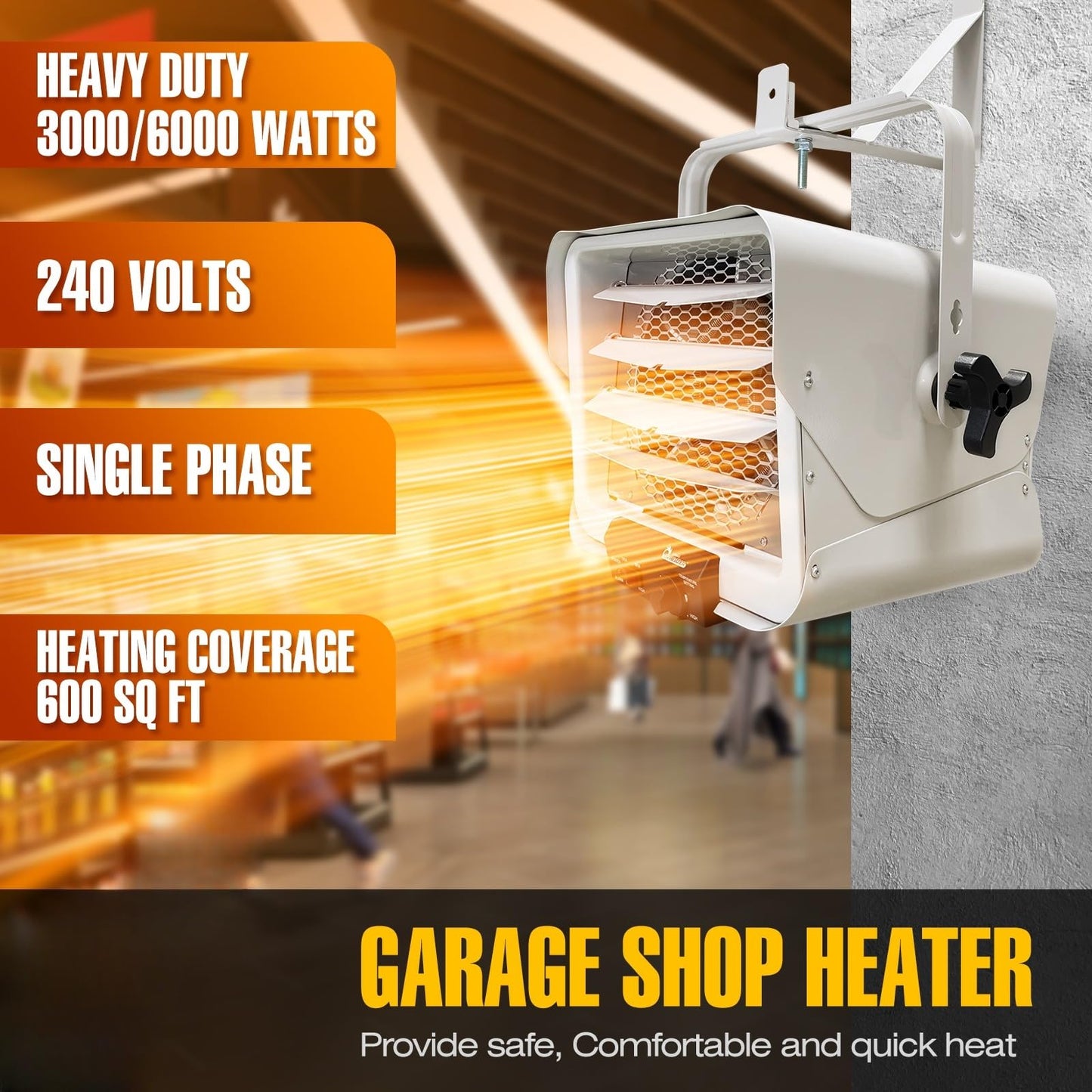 Dr. Infrared Heater DR-966 240-Volt Hardwired Shop Garage Commercial Heater, 3000 Watt / 6000 Watt