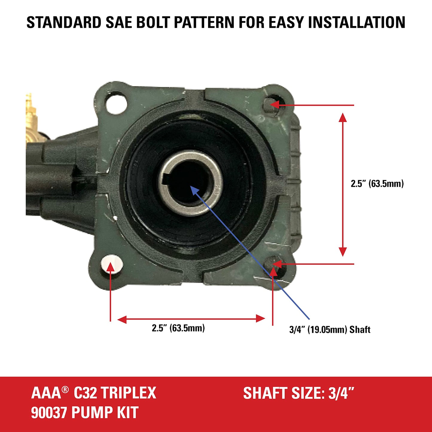 AAA 3700 PSI 2.5 GPM Replacement Triplex Pressure Washer Pump Kit for SIMPSON Gas Power Washer Pumps, 3/4" Shaft, Horizontal Engine Fit, PowerBoost (90037)