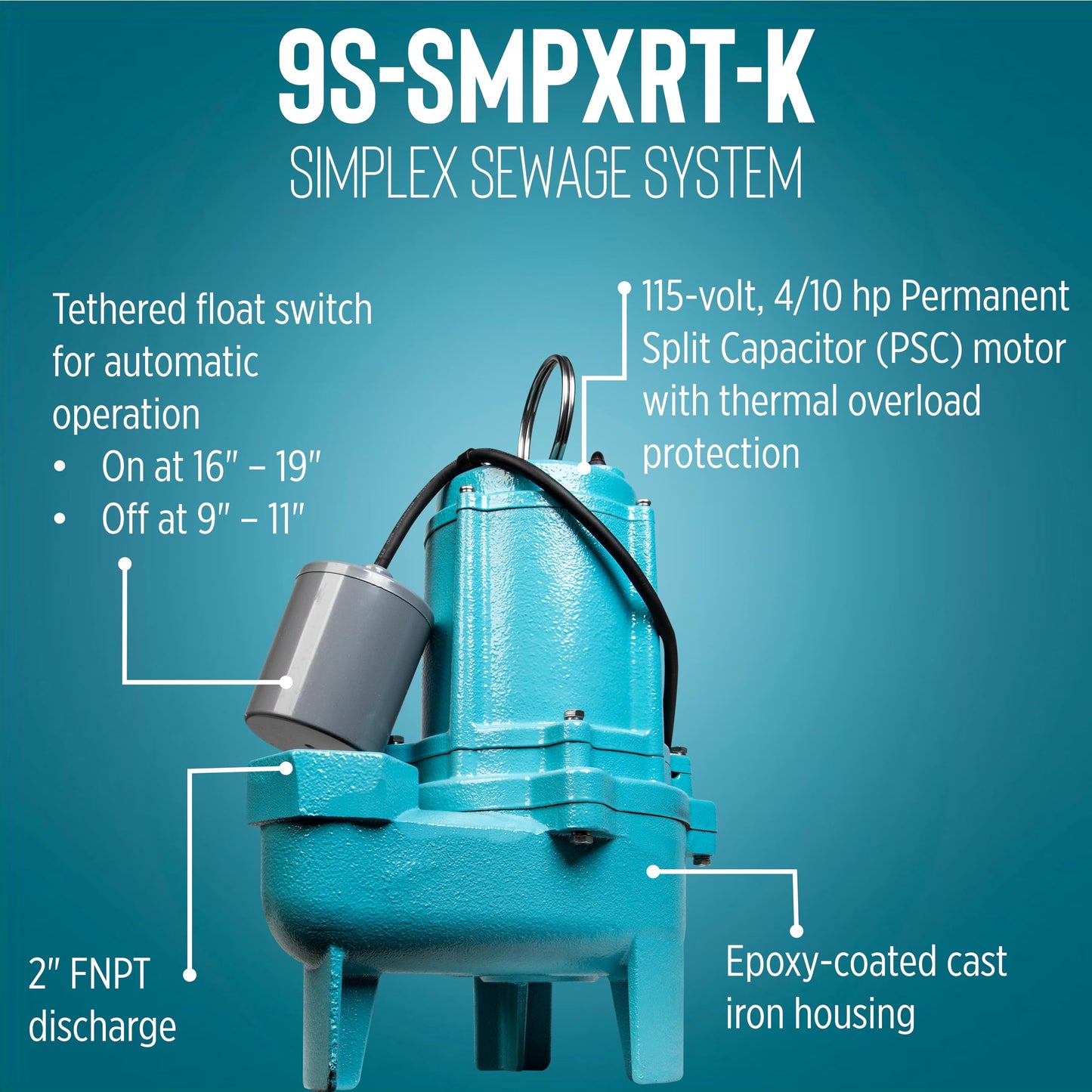Little Giant 9S-SMPXRT-K 4/10 HP, 115-Volt, 6000 GPH Pre-Packaged Simplex Sewage Basin/Pump System - Assembly Required, Black/Blue, 509074