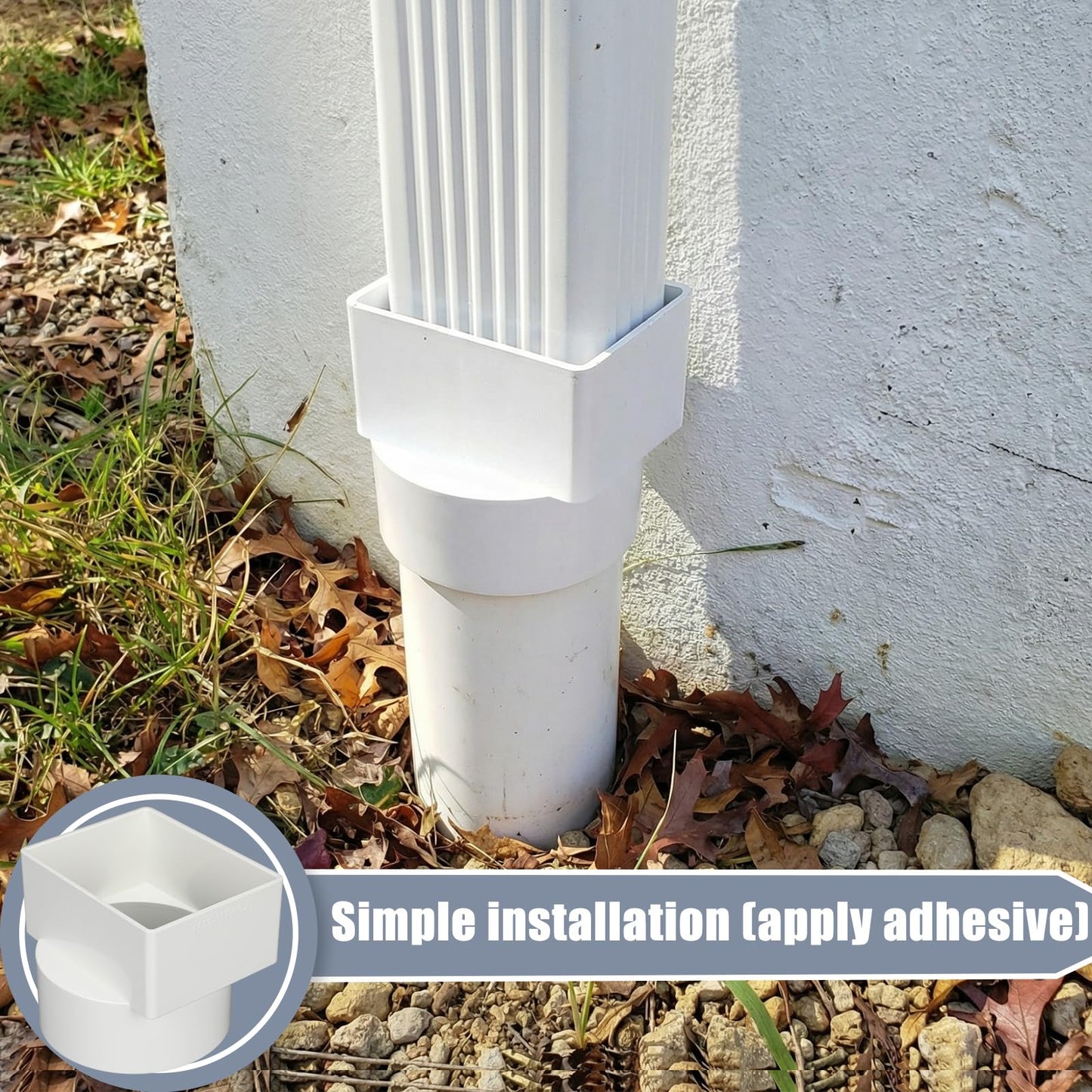 Sosation 8 Pcs 2"x3"x4" PVC Offset Downspout Drainage Adapter, Connects 2" X3" Downspout to 4" Round Sewer and Drain Pipe, Hub/spigot End, Universal Design to Fit All Types of 4" Round Drain Pipe Tile