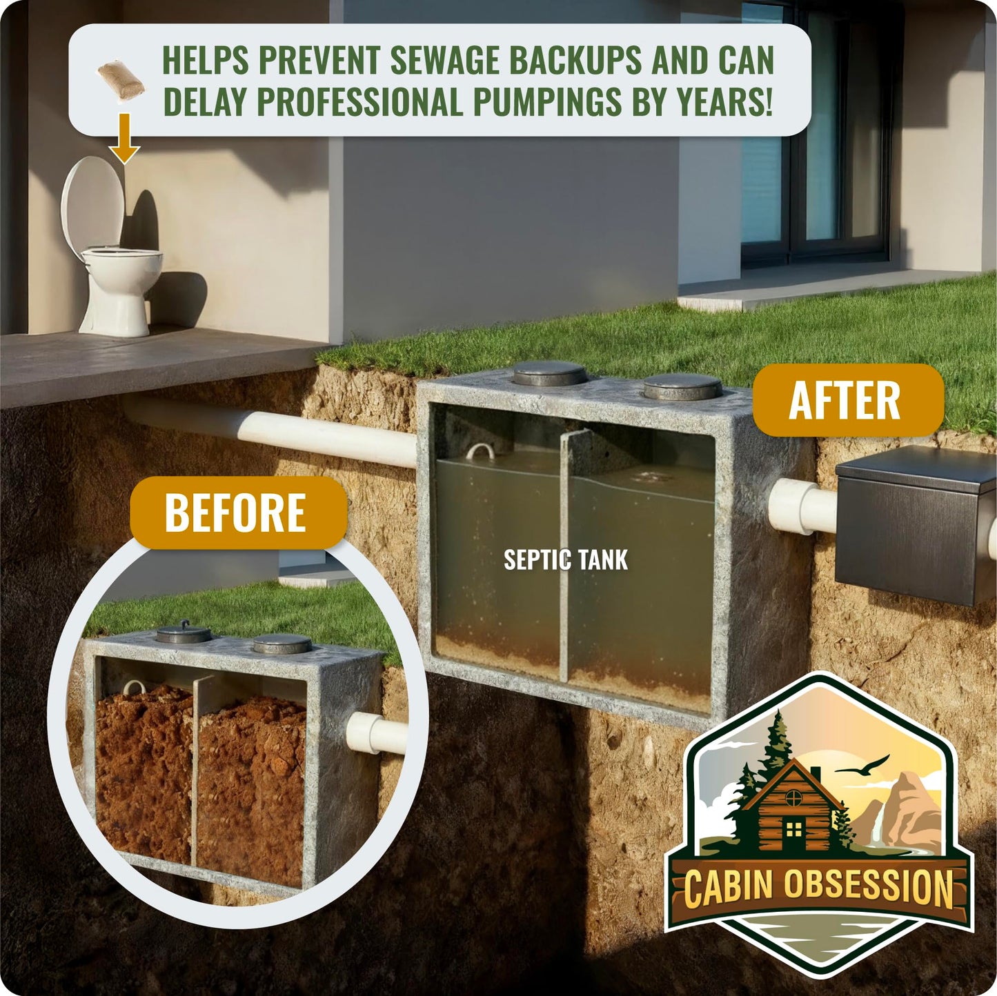 Septic Tank Treatment - 1 Year Supply of Septic Safe Dissolvable Easy Flush Live Bacteria Packets (12 Count) - Best Way to Prevent Expensive Sewage Backups - Made in USA