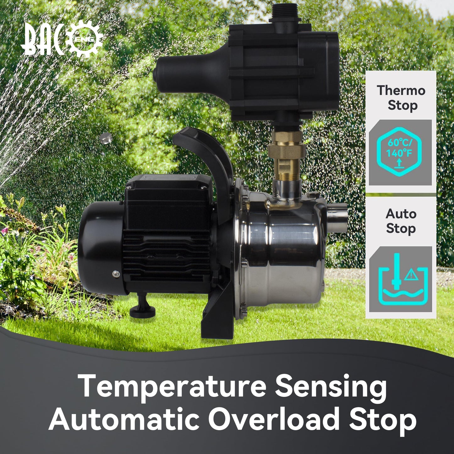 BACOENG Auto ON/OFF Stainless Steel Water Pressure Booster Pump w/Smart Controller for Tankless Water Supply Pressurization