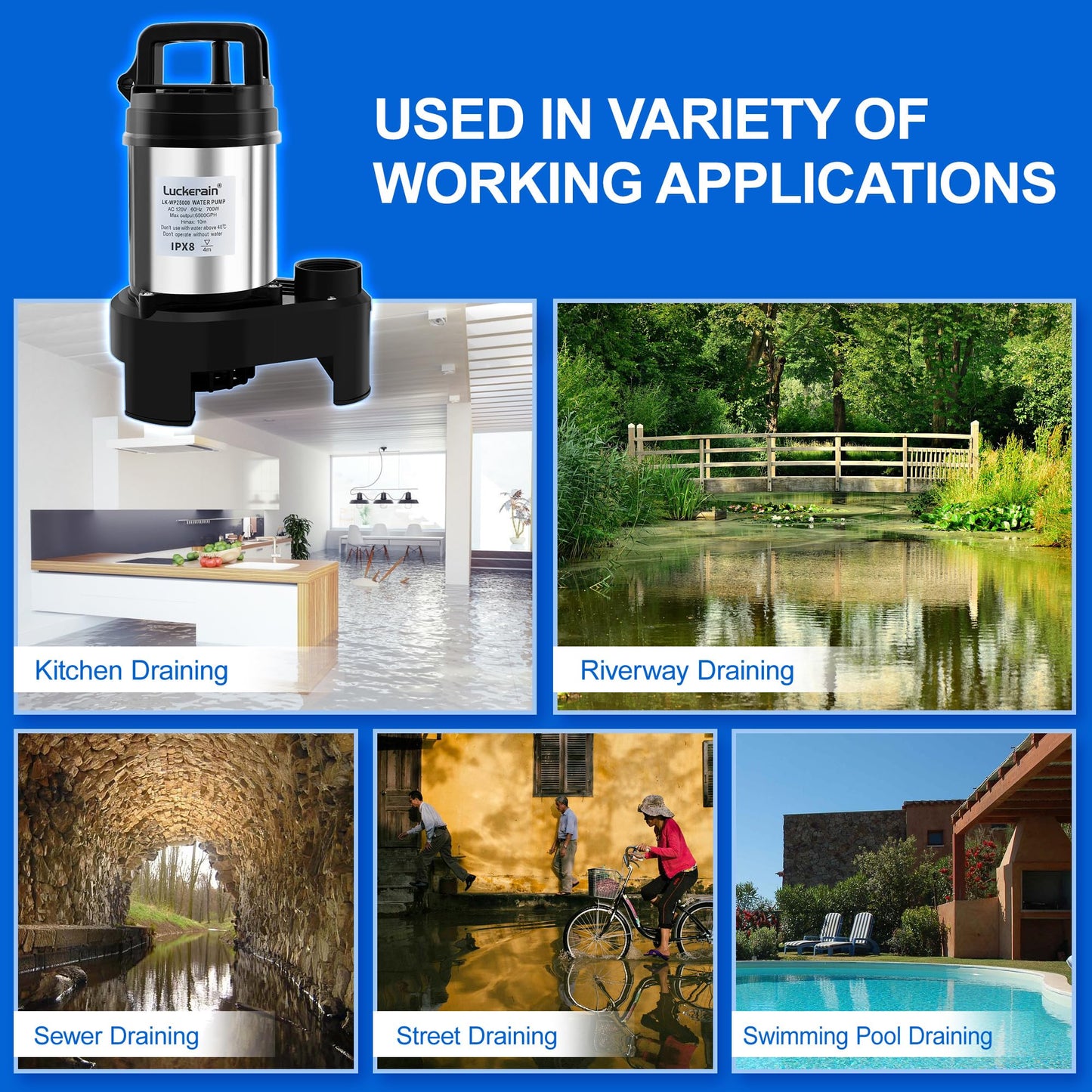 Sump Pump 1HP Stainless Steel Sewage Pump 6500 GPH Pond Pumps for Outdoor Ponds,Free Control Timer Submersible Pump for Pool,Sump Basin,Basement and Outdoor Drainage, 50ft Cord,2'' NPT Discharge