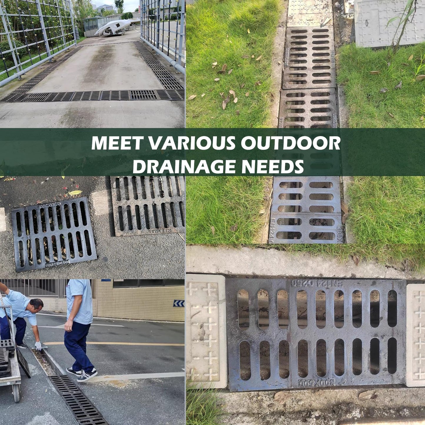 Cast Iron Drain Grate, 28 * 28in Outdoor Drain Cover, Heavy Duty B125 Class Channel Grate, Black Square Drainage Grate, Metal Sewer Grate for Concrete Floor, Yard, Driveway & Garage.
