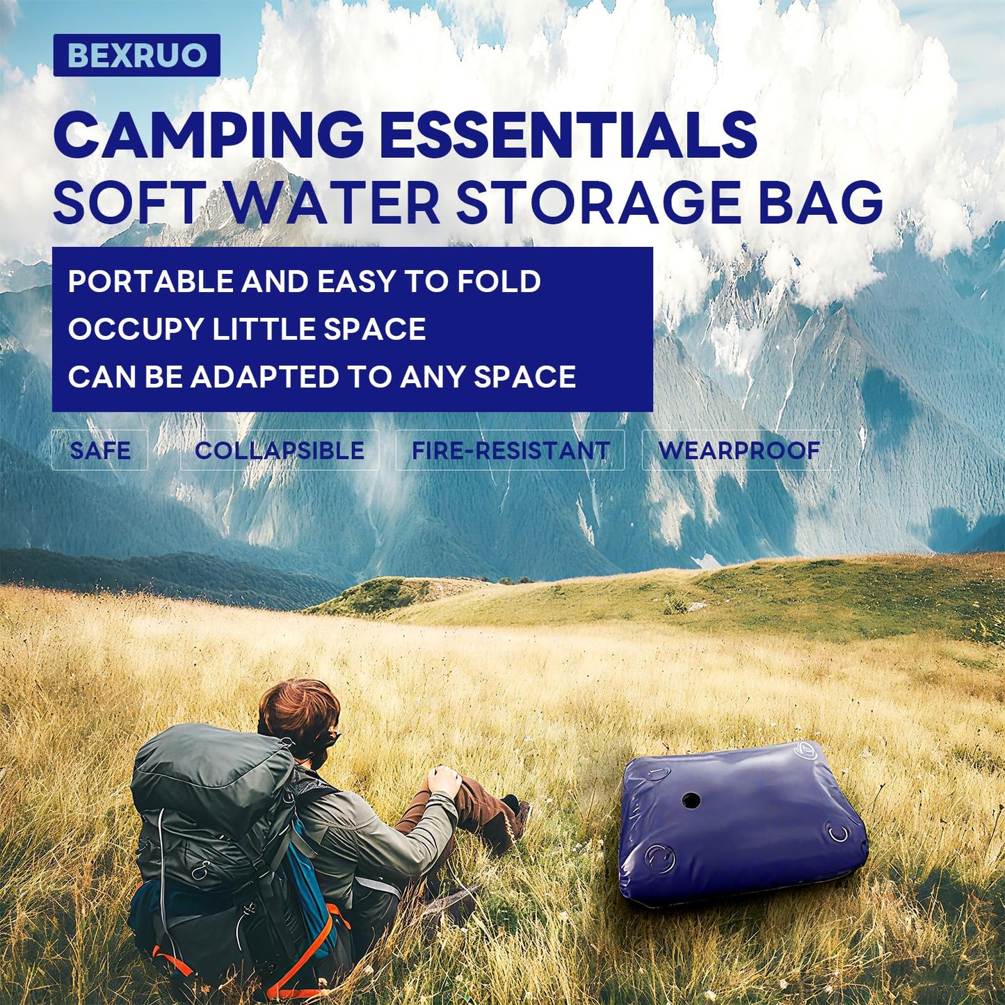 BEXRUO 1890 L/500 Gallon Water Bladder Tank, Blue Portable RV Water Tank, Large Capacity Water Storage Bladder for Camping, Garden, Emergency, Outdoor Sports