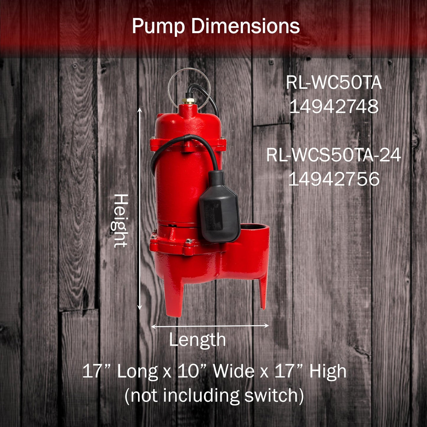 Red Lion RL-WCS50TA-24 1/2 HP 5600 GPH 115-Volt Cast Iron Sewage Pump and 24 x 24-inch Basin System, Red and Black, 14942756