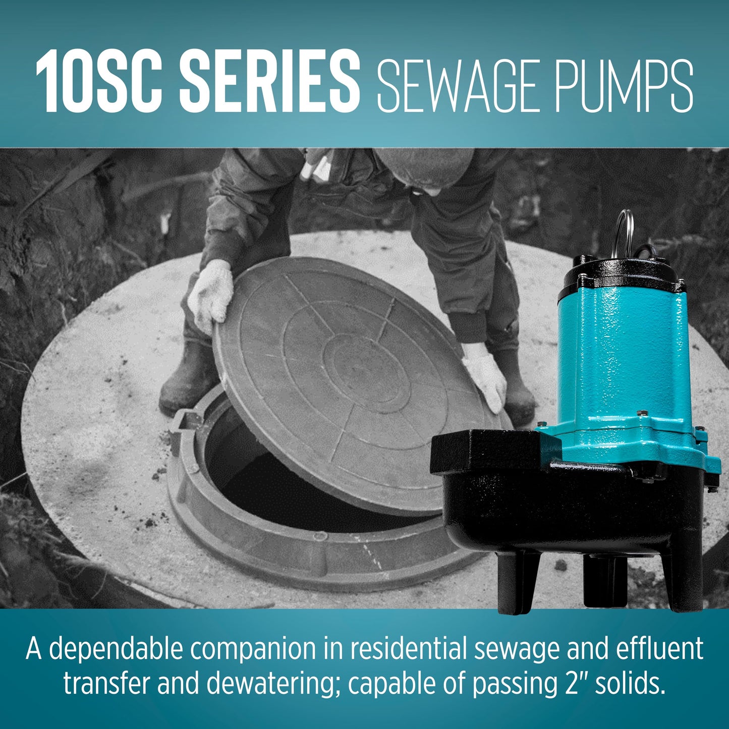 Little Giant 10SC-CIM, 115-Volt, 7800 GPH, 1/2 HP Manual Cast Iron Sewage/Effluent Pump (No Switch) with 3-inch FNPT Discharge and 20-Ft. Cord, Blue, 511435