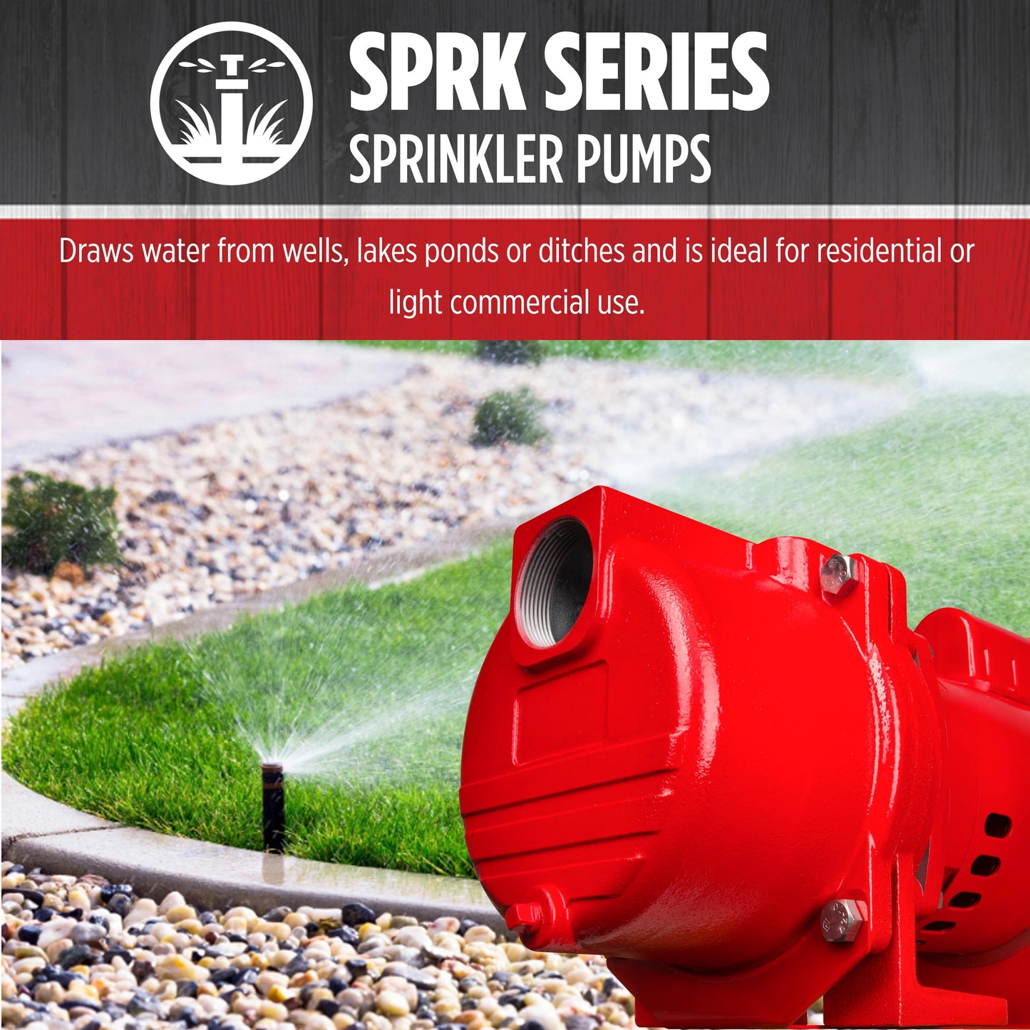 Red Lion RL-SPRK150 115/230 Volt, 1.5 HP, 71 GPM Cast Iron Sprinkler/Irrigation Pump with Thermoplastic Impeller, Red, 97101501
