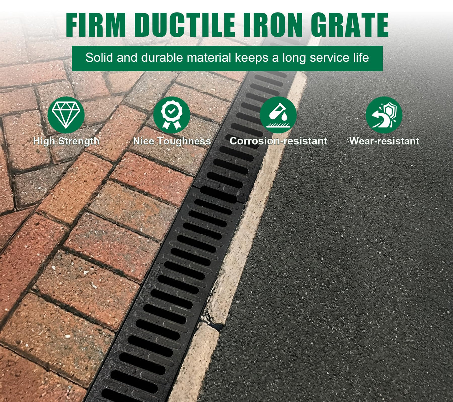 Natotela B Class Driveway Channel Drain with Ductile Iron Grate-19.7Lx5.5Wx3.9H in. Trench Drain System,6 Pack Total Length 118.2in,Heavy Duty Trench Drainage for Garage,Parking Lot,Concrete
