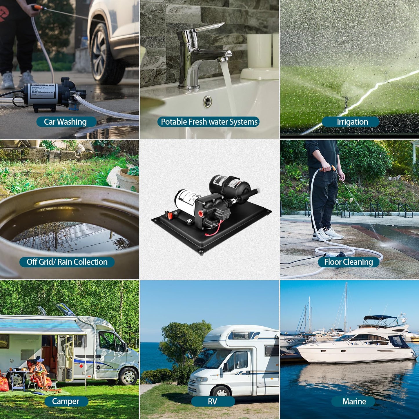 WASSERMANN 12V RV Water Pump and Accumulator Tank System, 3.0GPM 55PSI Self Priming Water Diaphragm Pump with 0.75L 10 PSI Pre-Pressurized Accumulator Tank, Pressure Switch, for Boat Garden RV Camping