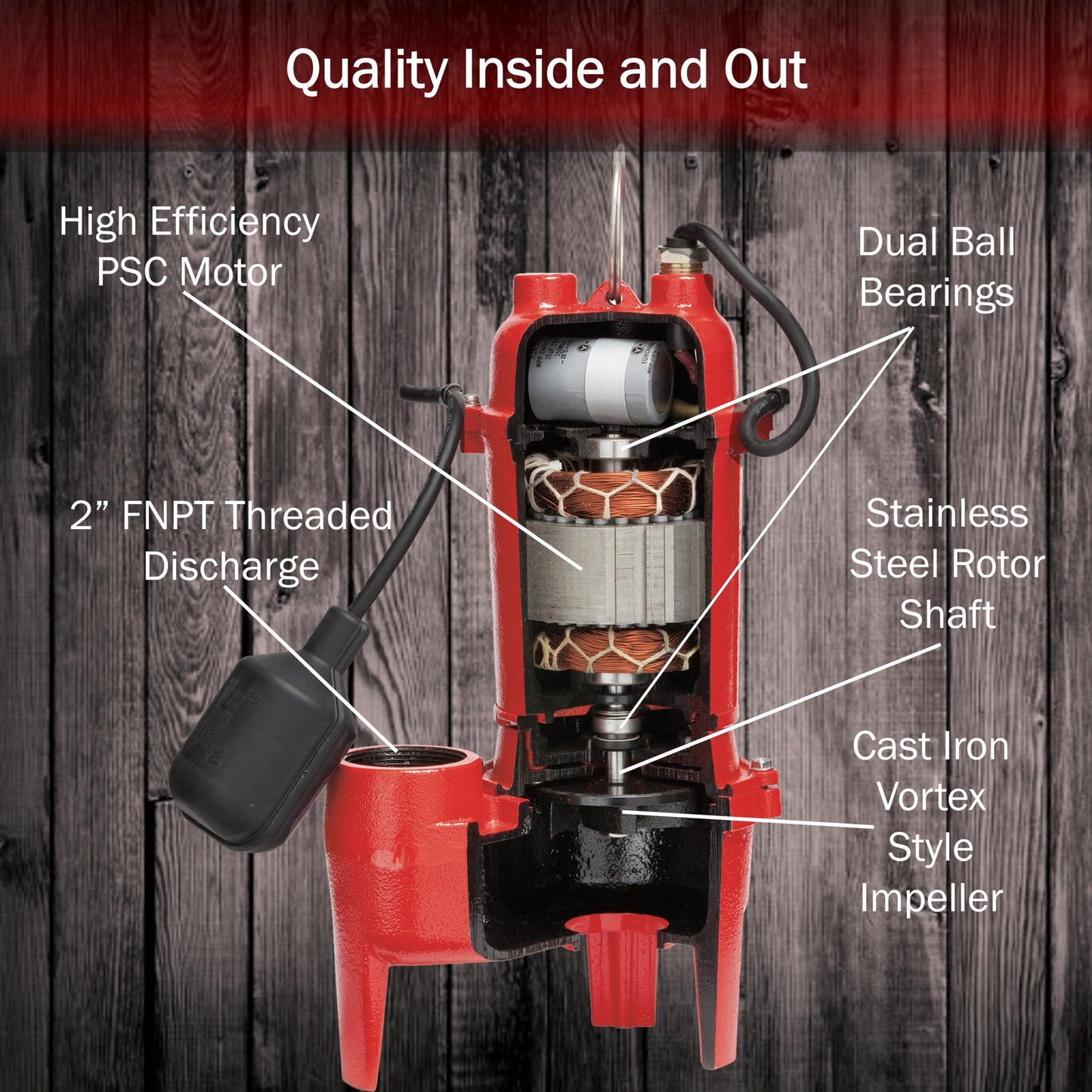 Red Lion RL-WCS50TA-24 1/2 HP 5600 GPH 115-Volt Cast Iron Sewage Pump and 24 x 24-inch Basin System, Red and Black, 14942756