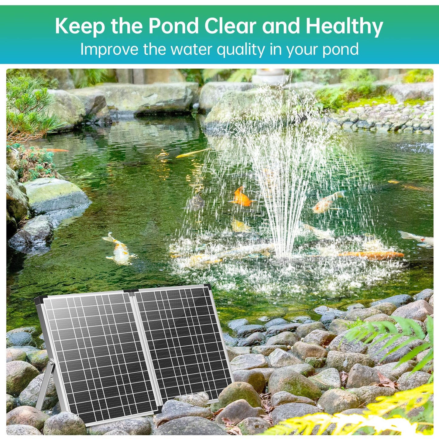 Antfraer 40W Solar Pond Filter with Water Pump, Pond Filter Box with Pond Filter Box, Pond Pump with 6.6ft Clear Tubing for Outdoor Pond Waterfall Garden Fountain Water Feature