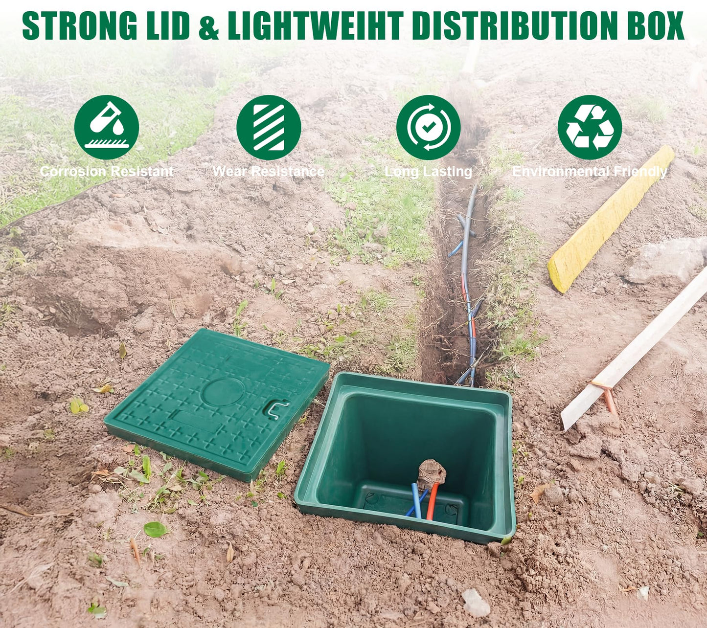 Natotela 24x16x16in Underground Splice Boxes W/Solid Handle Inspection Cover Deep Enclosure Plastic Precast Pull Distribution Pit Access Electrical Junction Boxes Drillable Tapered Wiring Cable Box