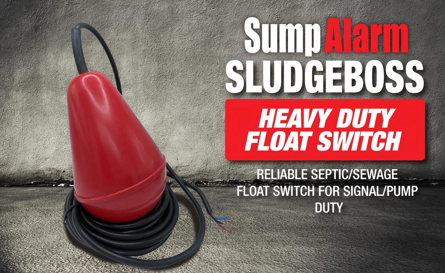 Sludge Boss Septic Float Switch, Heavy-Duty Sewage Pump Switch for Viscous Liquids and Suspended Solids in Wastewater, Mercury-Free Self-Orienting Tank Float for Septic Pumps to 1/2 HP (33 Ft Cable)