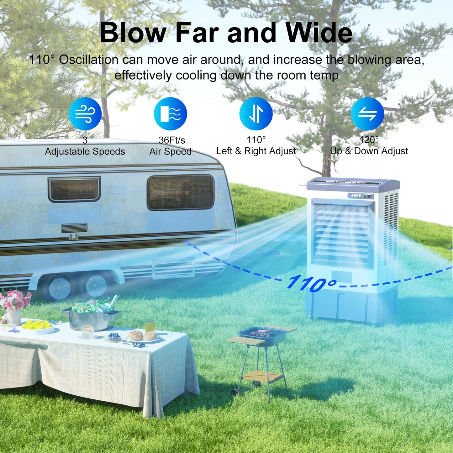 Uthfy 40" Swamp Cooler, 4800 CFM Evaporative Air Cooler with 10.6 Gallon Water Tank, Portable Outdoor Air Conditioner with 3 Ice Pack, 110° Oscillation, 3 Speed for Garage, Yard, Commercial Use