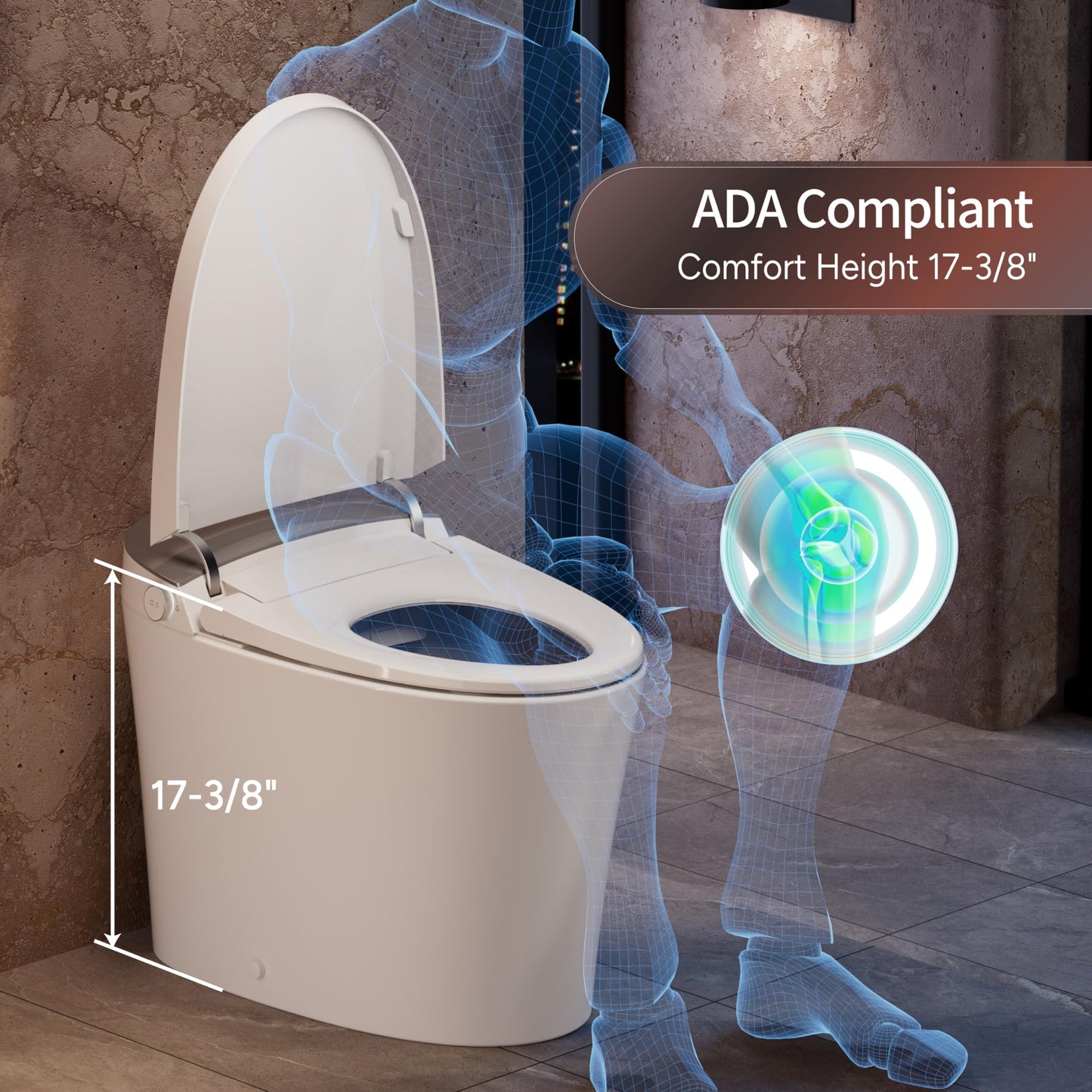 CANEST Smart Toilet with Bidet Built in, Dual-Flush 1.1/1.6GPF with 17" ADA Comfort Height Seat, 1000g MaP Flush, Bidet Toilet 12" Rough-in, Foot Sensor, Heated Seat, Remote Control, Night Light