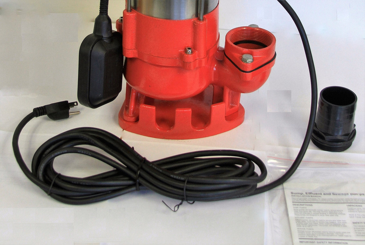 Hallmark Industries MA0387X-8 Sewage Pump with Float Switch, 3/4 HP, 115V, 5,600 GPH Max, 38 ft Lift, Stainless Steel