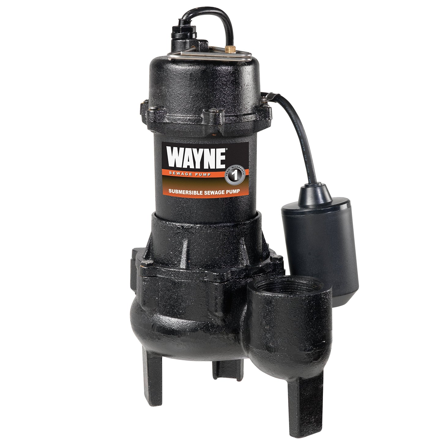 WAYNE RPP50-1/2 HP Cast Iron Sewage Pump with Piggy Back Tether Float Switch - Up to 6,200 Gallons Per Hour - Heavy Duty Sewage and Effluent Pump