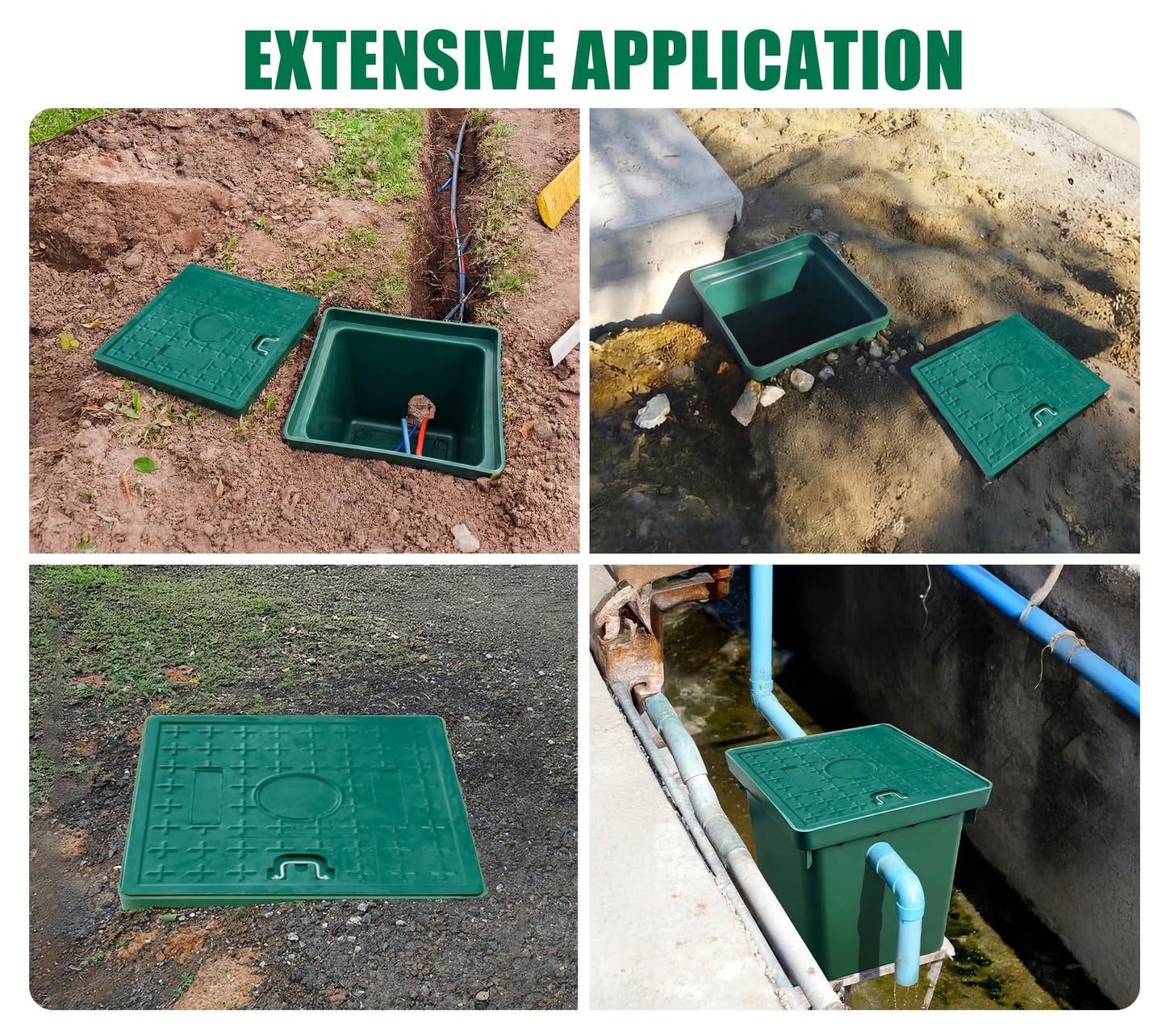 Natotela 24x16x16in Underground Splice Boxes W/Solid Handle Inspection Cover Deep Enclosure Plastic Precast Pull Distribution Pit Access Electrical Junction Boxes Drillable Tapered Wiring Cable Box