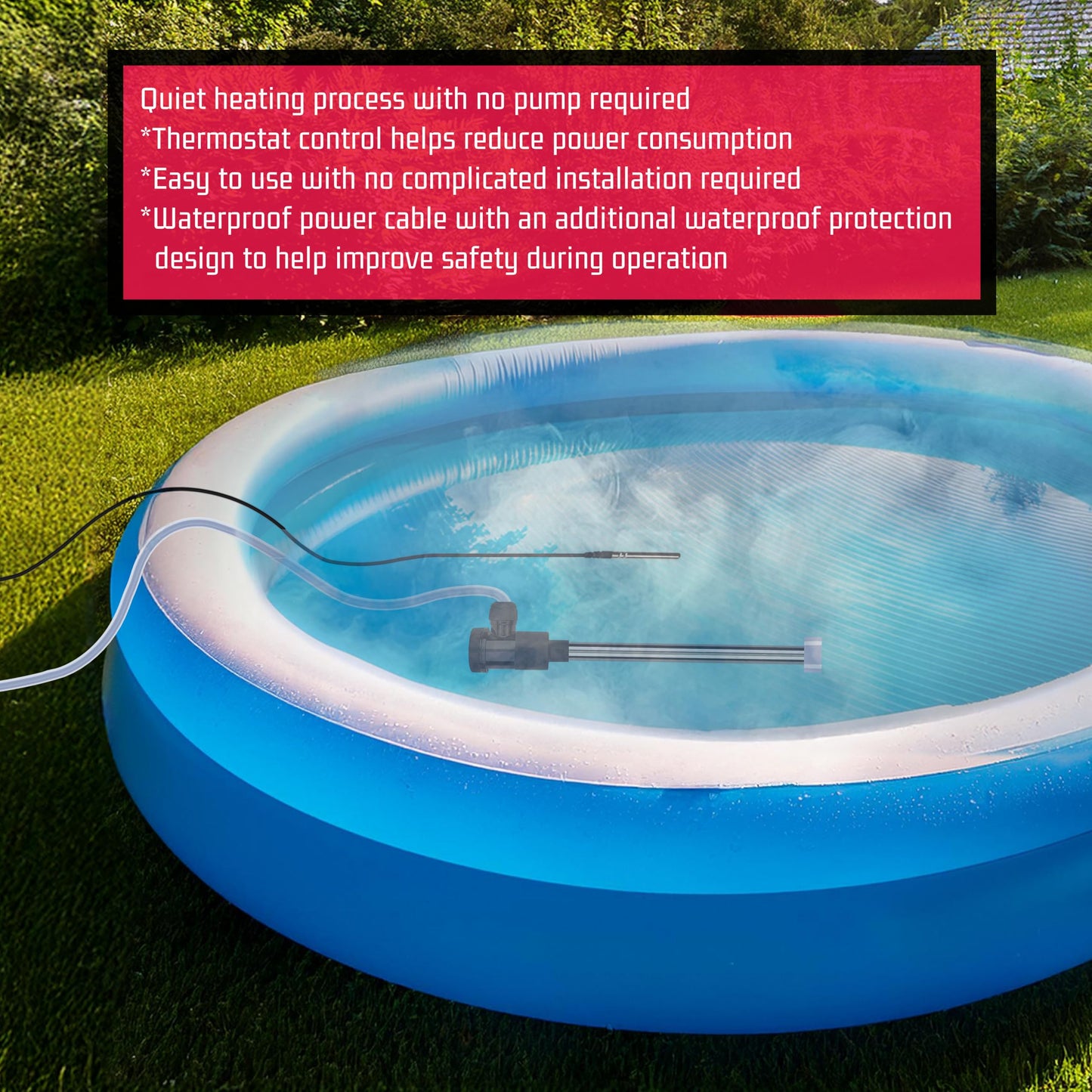 YLboyLIAN 1300W Titanium Immersion Pool & Bathtub Water Heater Portable Electric Submersible Heater with Temp Control & GFCI for Pond, Above Ground Pool, Inflatable Pool, Baptistry, Baptism & Hot Tub