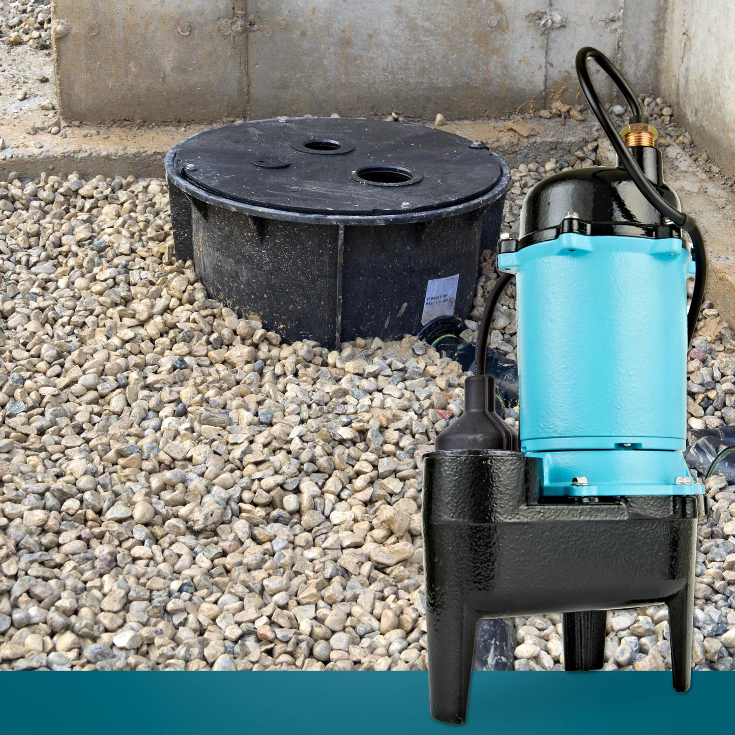 Little Giant BSWC50T 1/2 HP, 115 Volt, 4920 GPH Automatic Submersible Cast Iron Sewage Pump with Tethered Float Switch and 10-Ft. Cord, Blue, 511256
