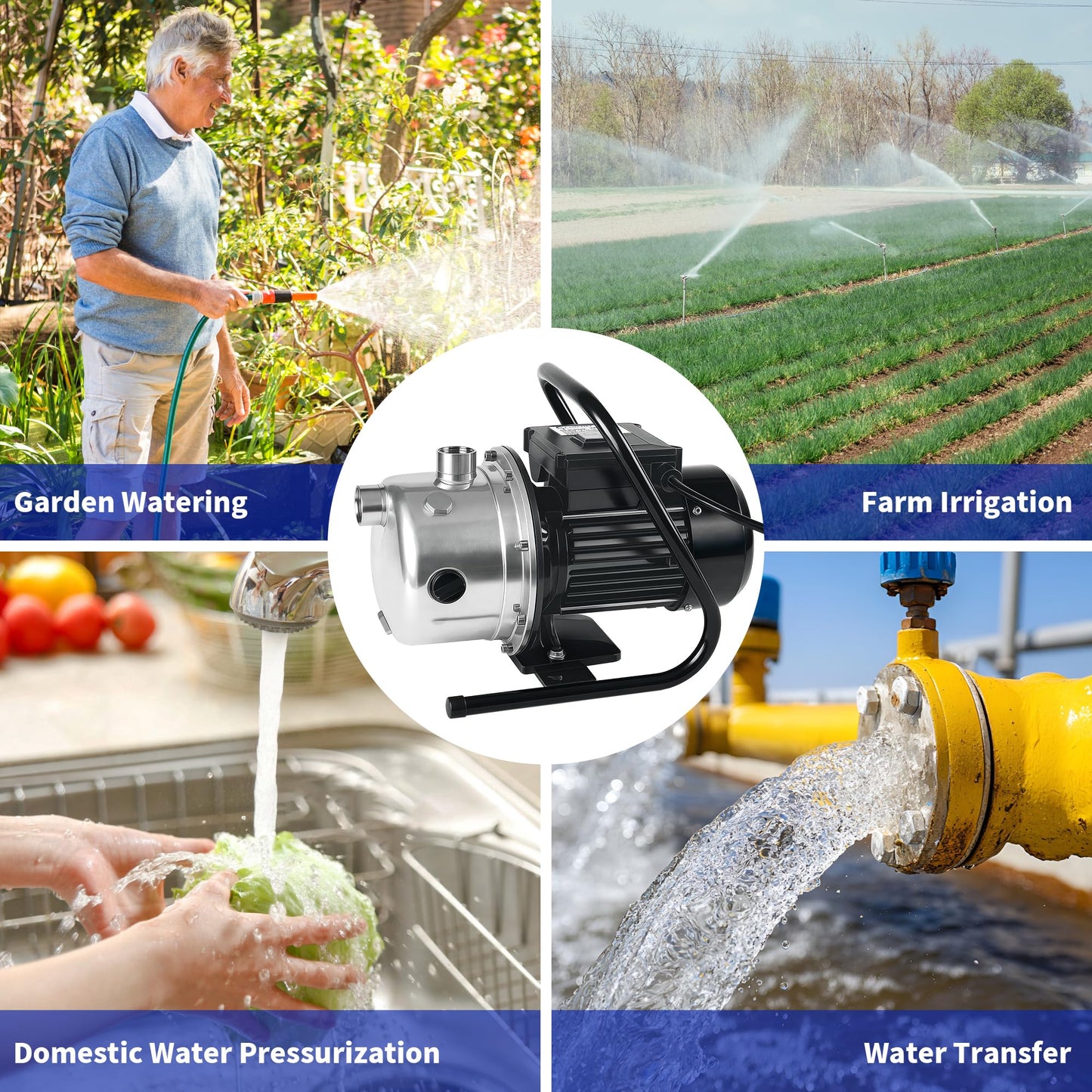 LANCHEZ Shallow Well Pump, Stainless Steel Water Transfer Pump, 115V Garden Irrigation Pump, Water Booster Jet Pump for Home Garden Lawn Farm, Silver